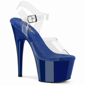 Sparkly High Heel Boots 7 Inch Heel ADORE-708 Clear Royal Blue