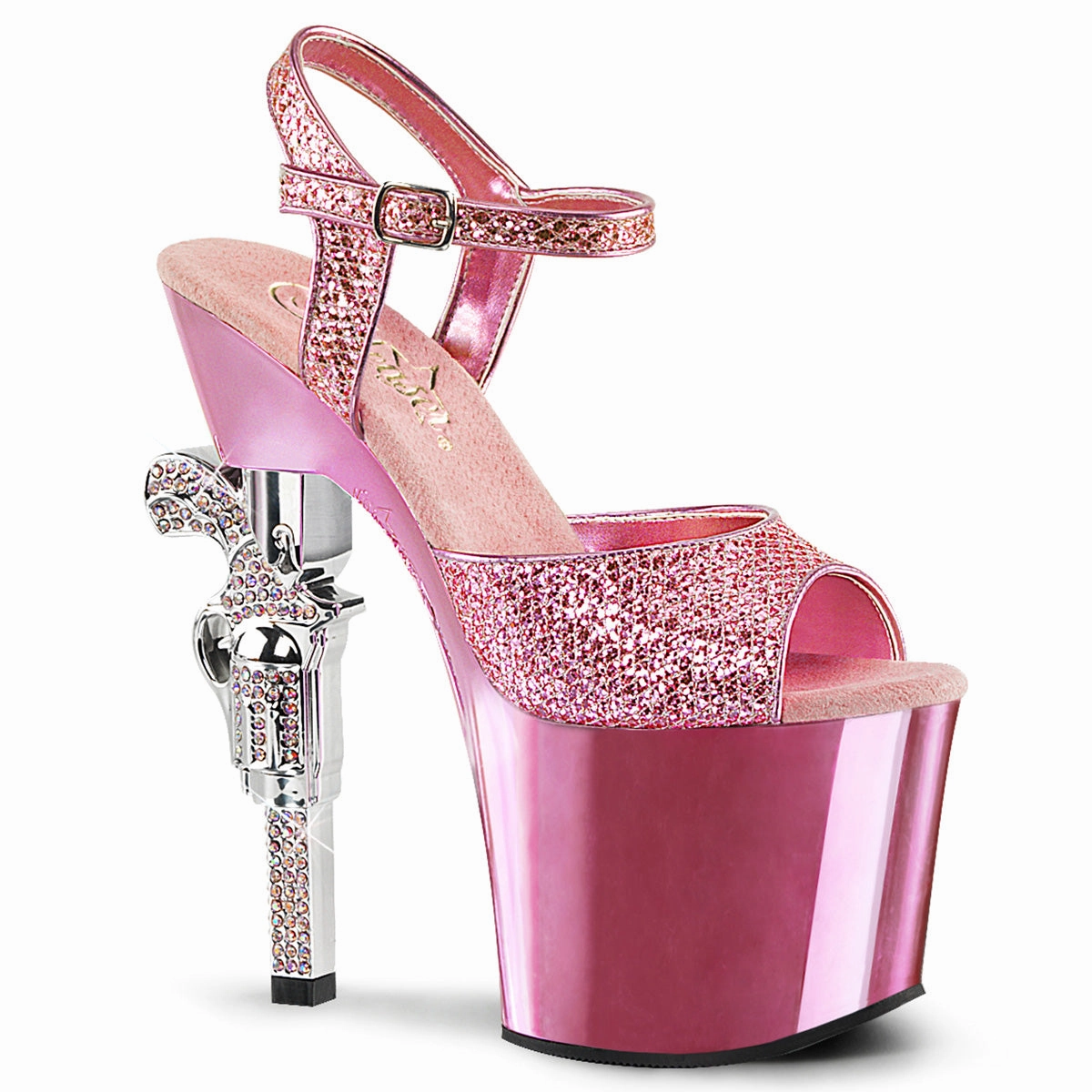 High Heel Perfume Bottle 7" R/S Embellished Gun Heel (REVOLVER-709G)