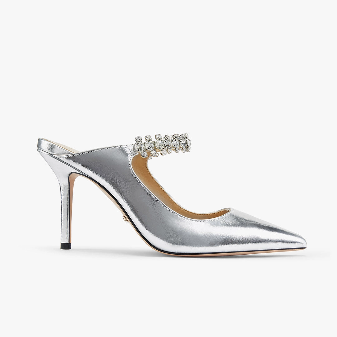 American Flag High Heel Shoes *LAMIO- silver leather mules