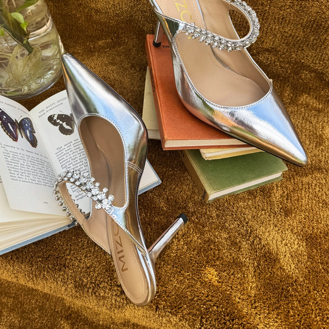 *LAMIO- silver leather mules Heel Boots Thigh High