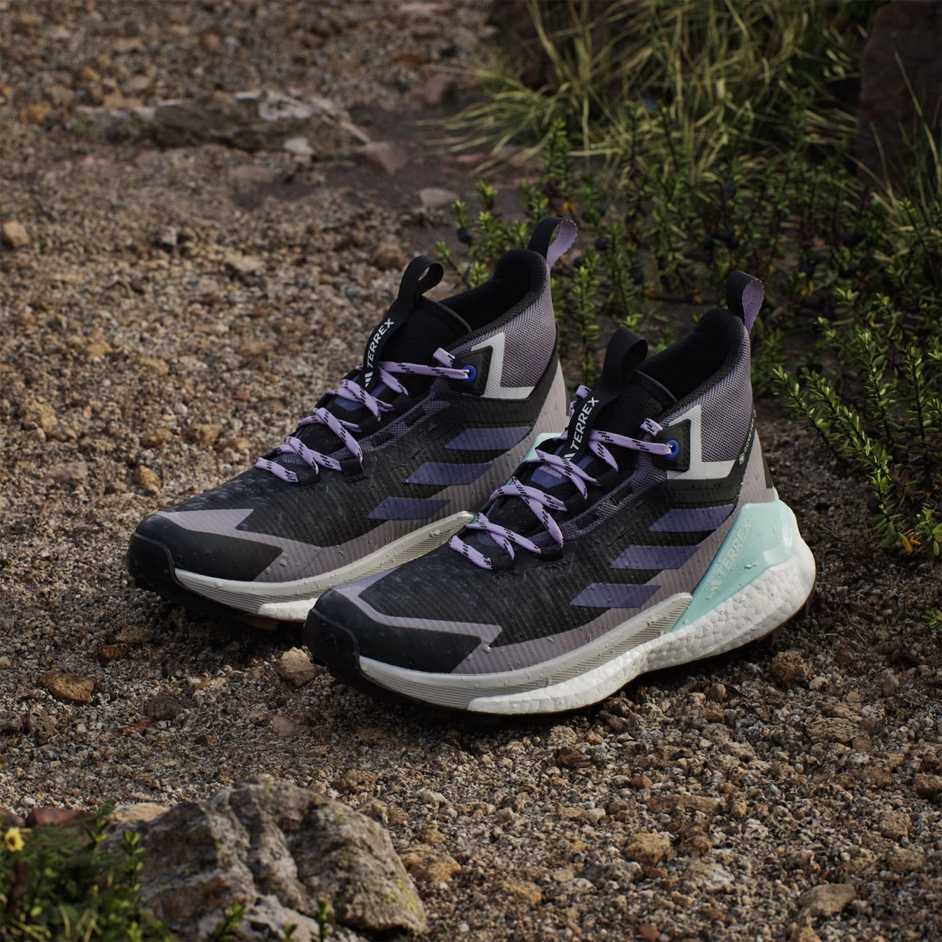 Adidas Terrex Womens Free Hiker 2.0 Gore-Tex Hiking Shoes Core Black / Preloved Violet / Taupe Oxide Work Hiking Shoes