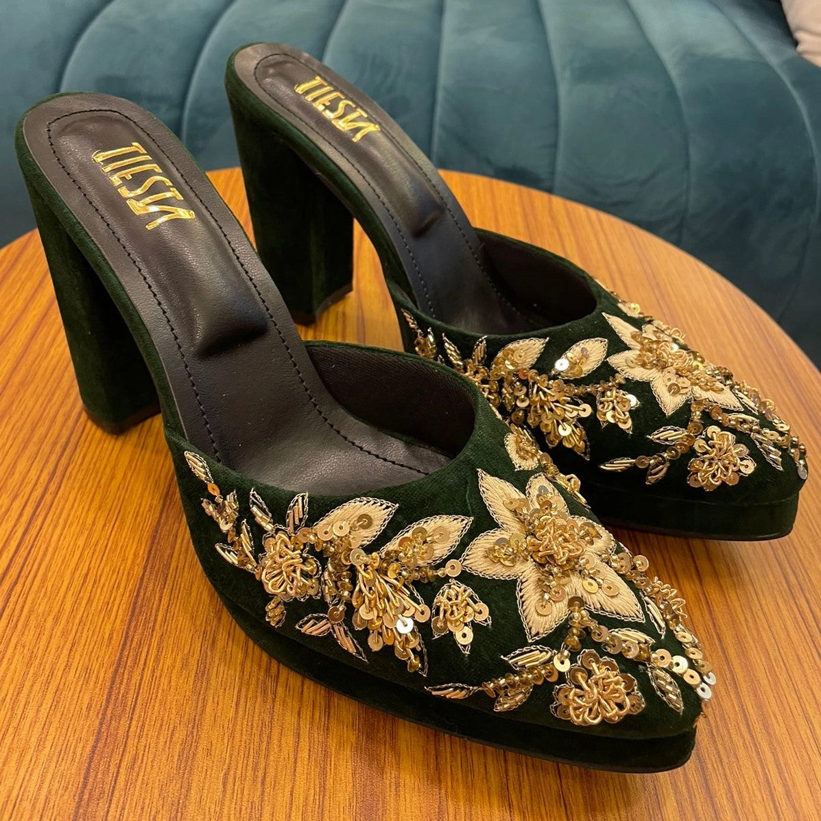 High Heels Anal Porn Sabah Green Velvet Customised Bridal Heels for Weddings