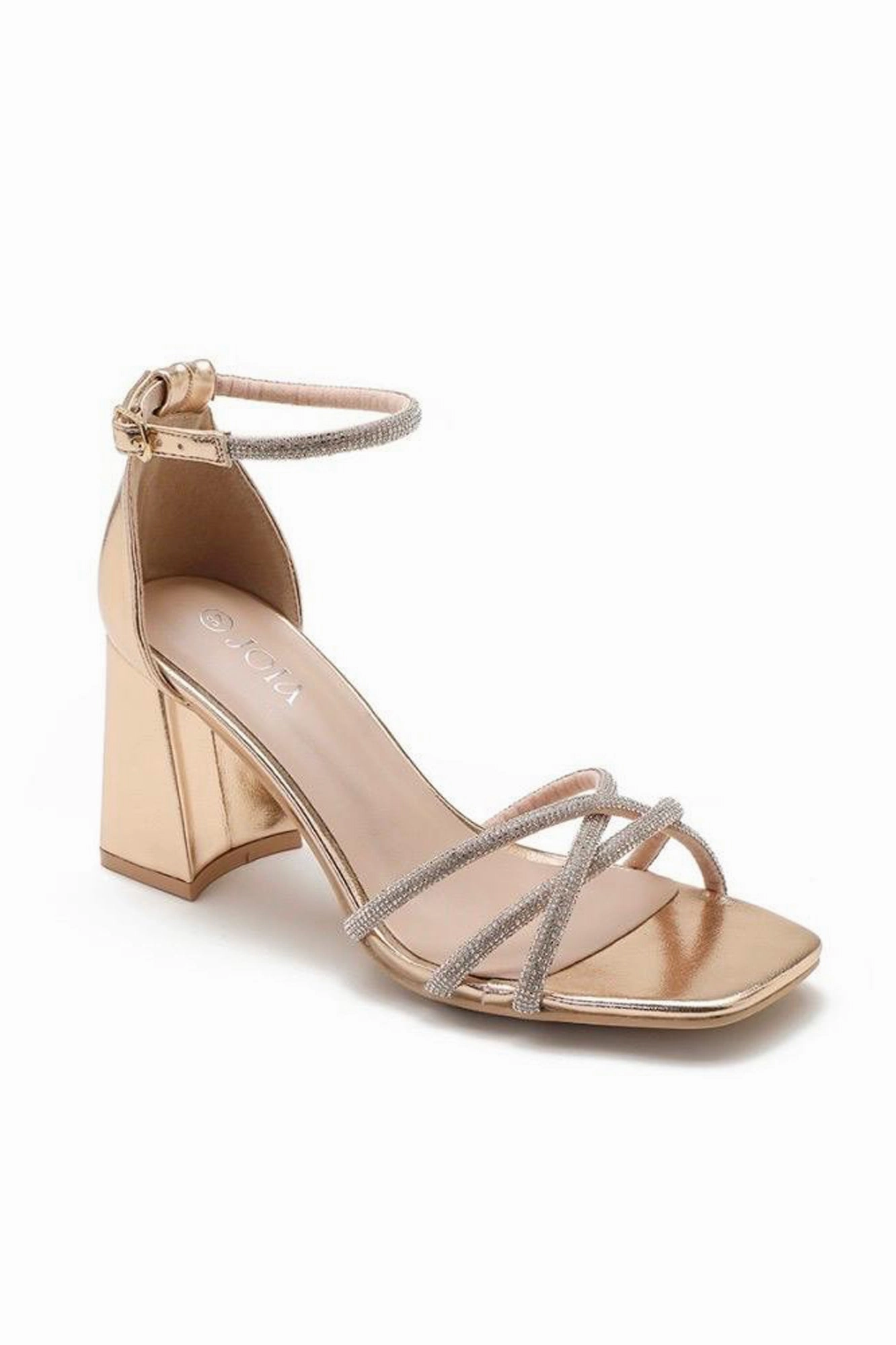 Amari Rose Gold Diamante Block Heels Striped High Heels