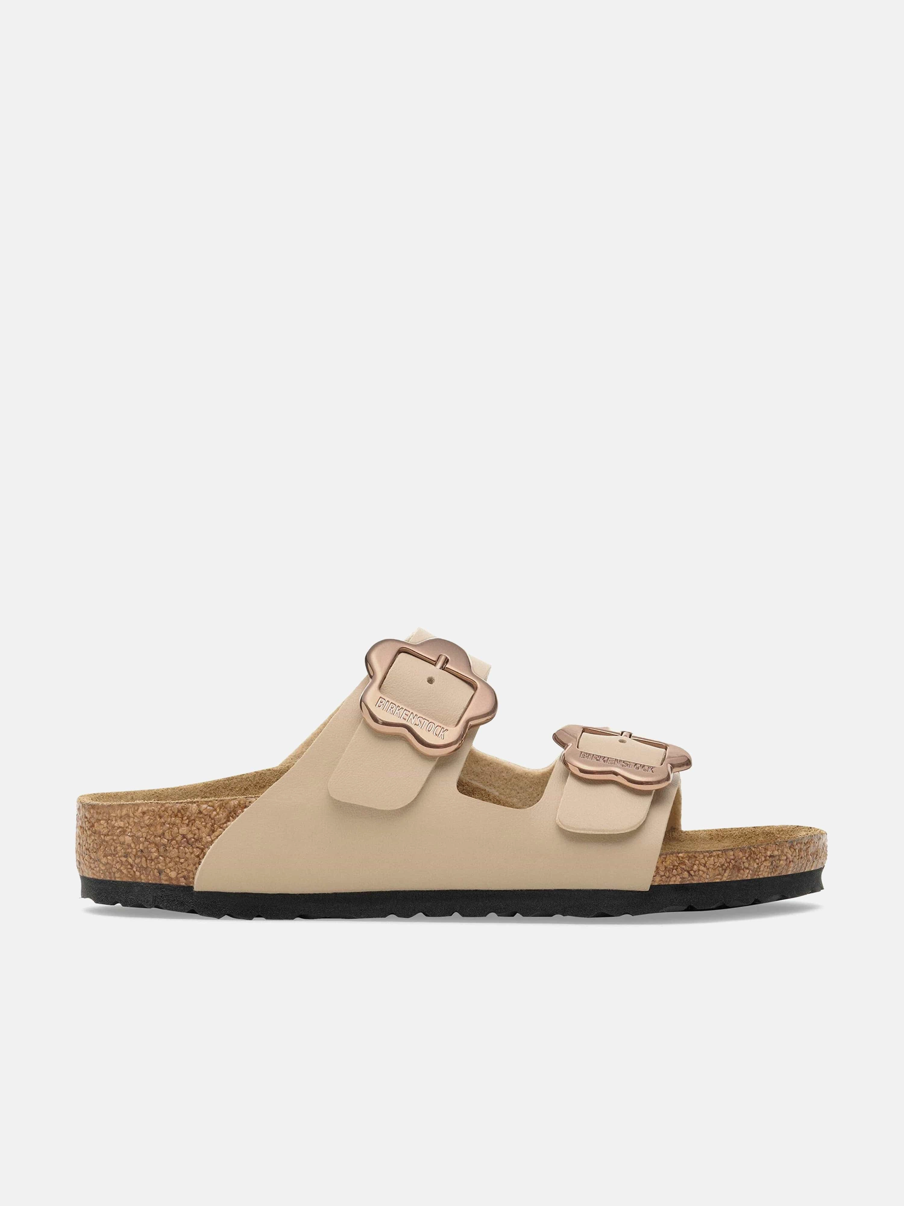 BIRKENSTOCK Girls Arizona Flower Buckle Sandals in Beige Santorini Sandals