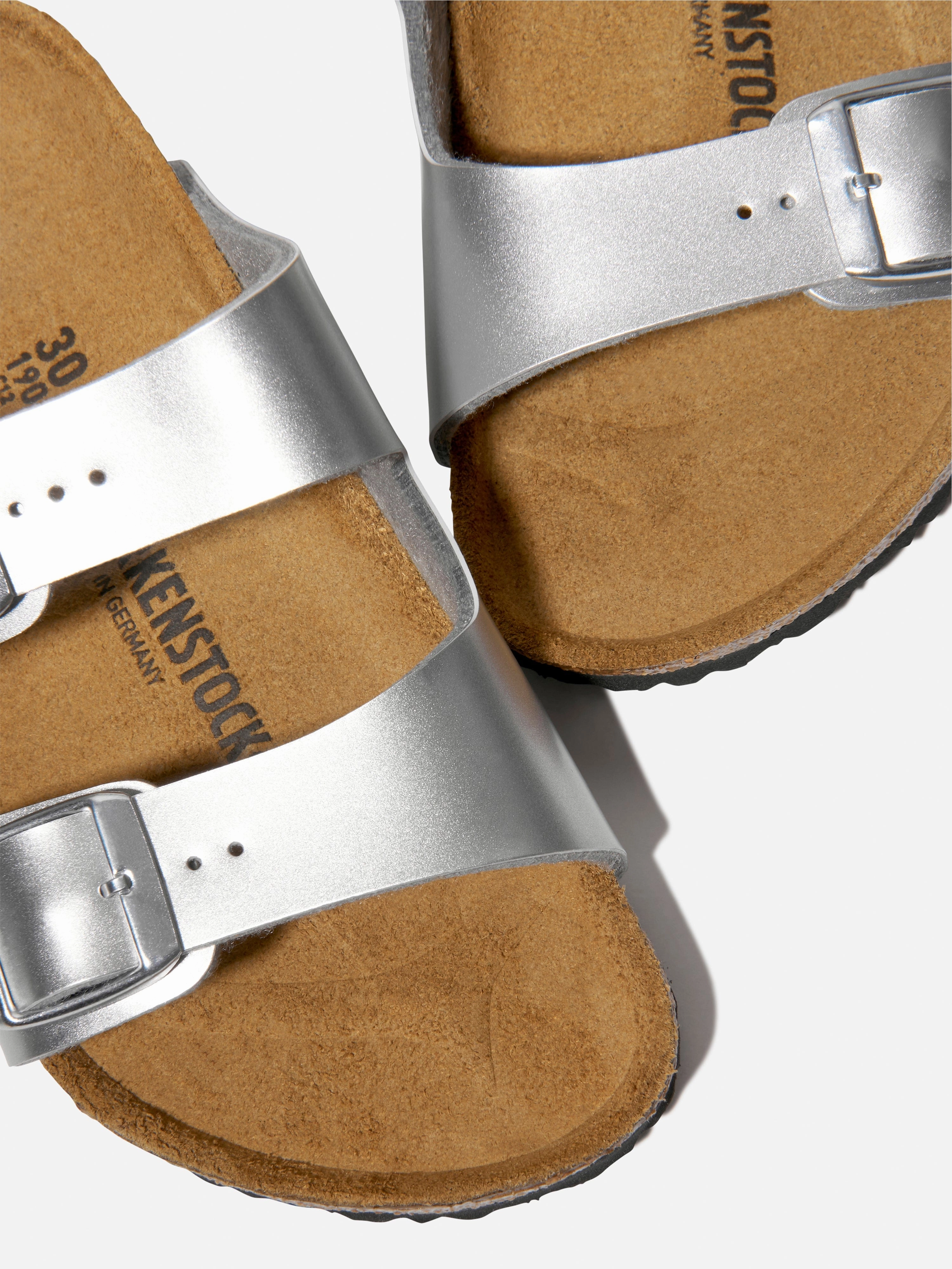 BIRKENSTOCK Girls Arizona Metallic Sandals in Silver Espadrille Sandals Banana Republic