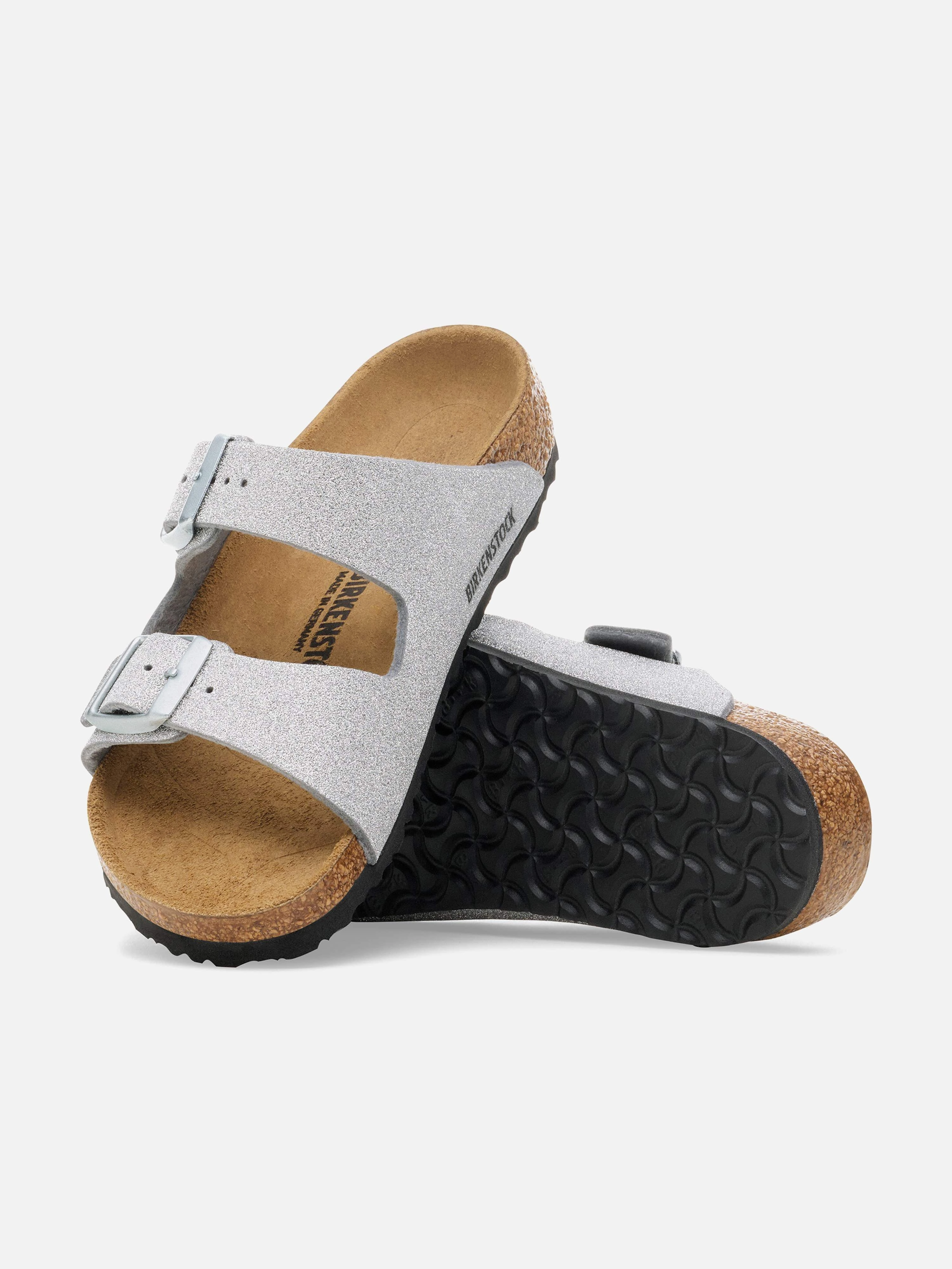 BIRKENSTOCK Girls Arizona Shiny Glitter Sandals in Silver Sandals Block Heels