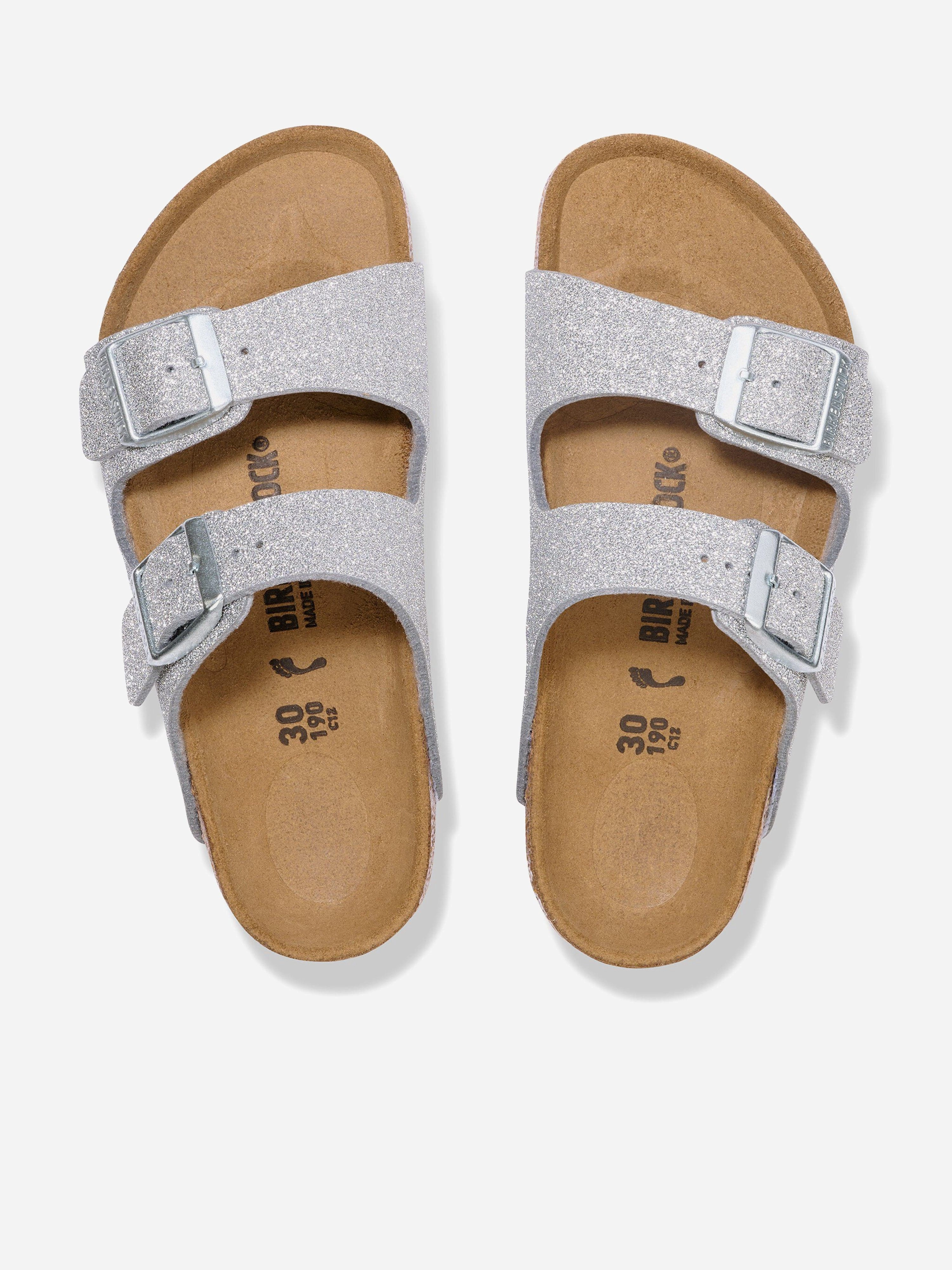 BIRKENSTOCK Girls Arizona Shiny Glitter Sandals in Silver South Coast Hotel