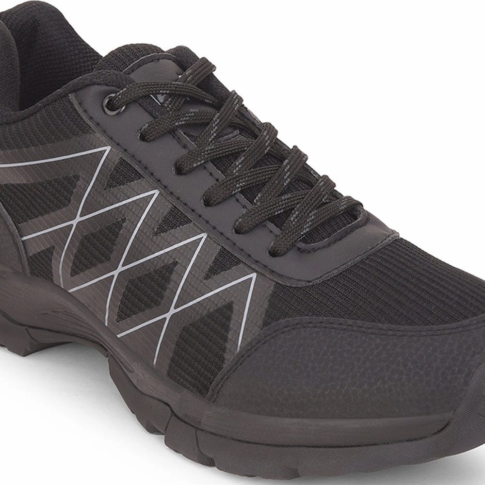 Leap7x Black Sports Lace-Up Trekking Shoes For Men MOUNTAIN2E By Liberty Ankle High Hiking Shoes