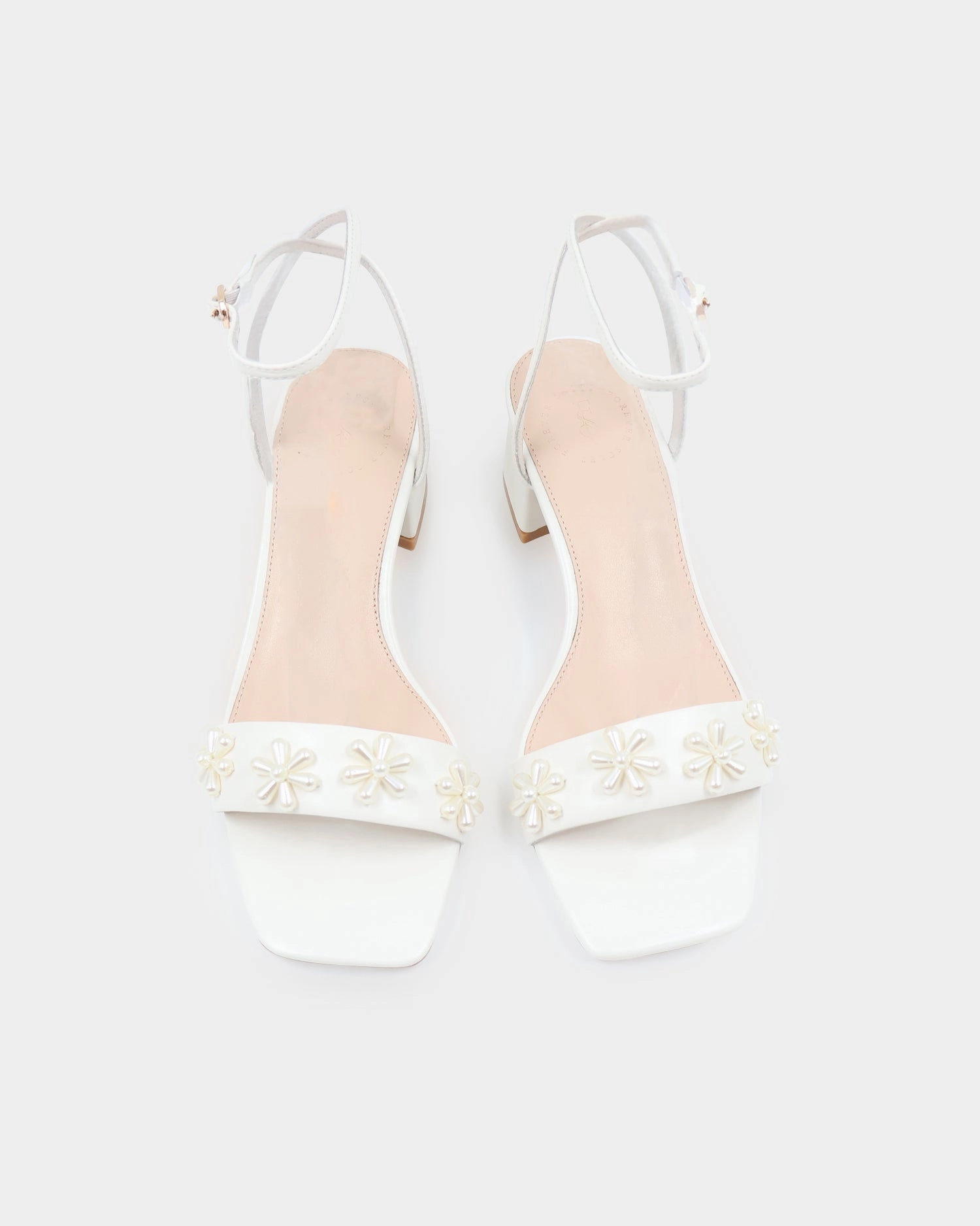Kellie Pickler High Heels Song BLOOM SANDALS - PEARL FLOWER IVORY BRIDAL SHOES SQUARE TOES