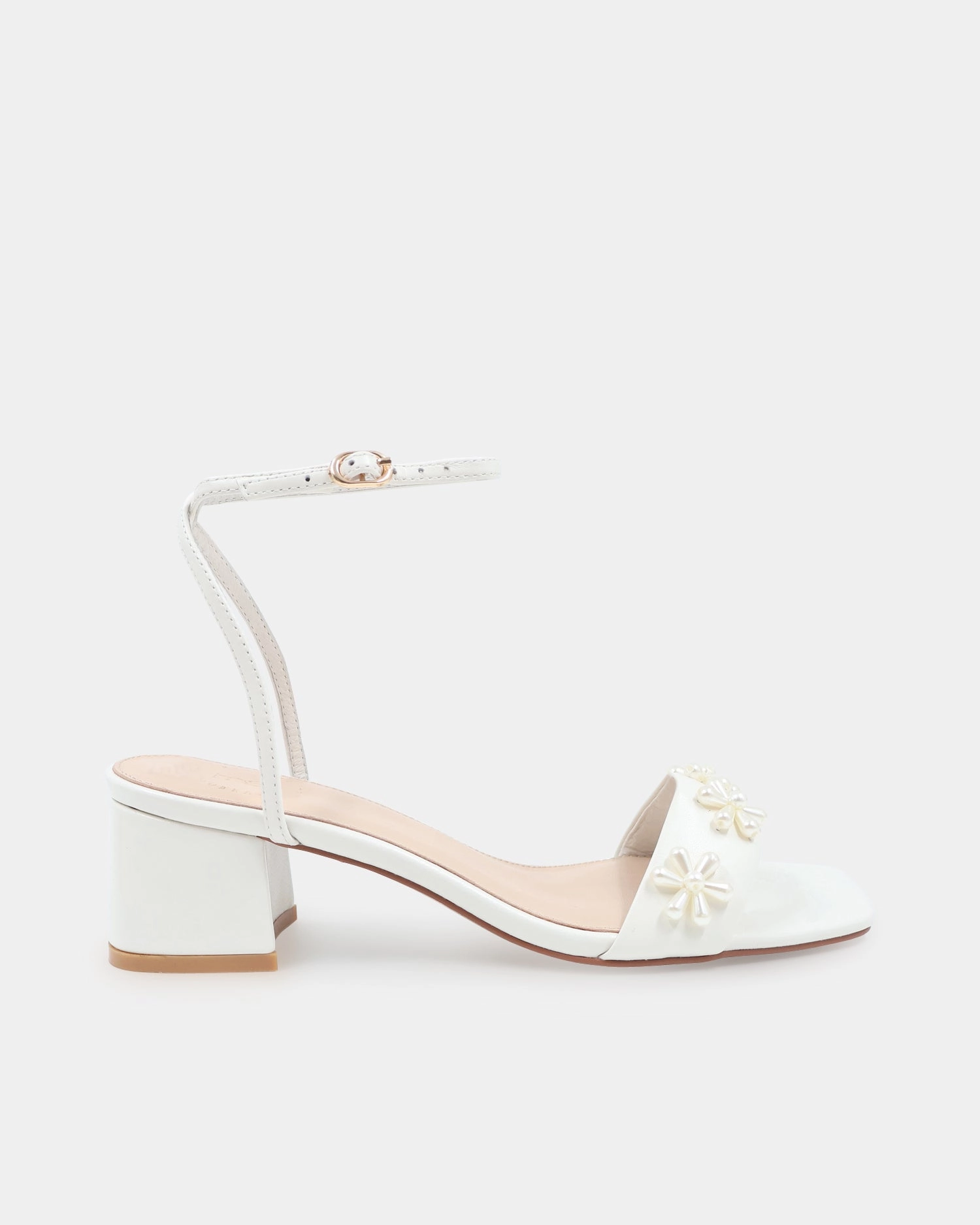Cool High Heel Shoes BLOOM SANDALS - PEARL FLOWER IVORY BRIDAL SHOES SQUARE TOES