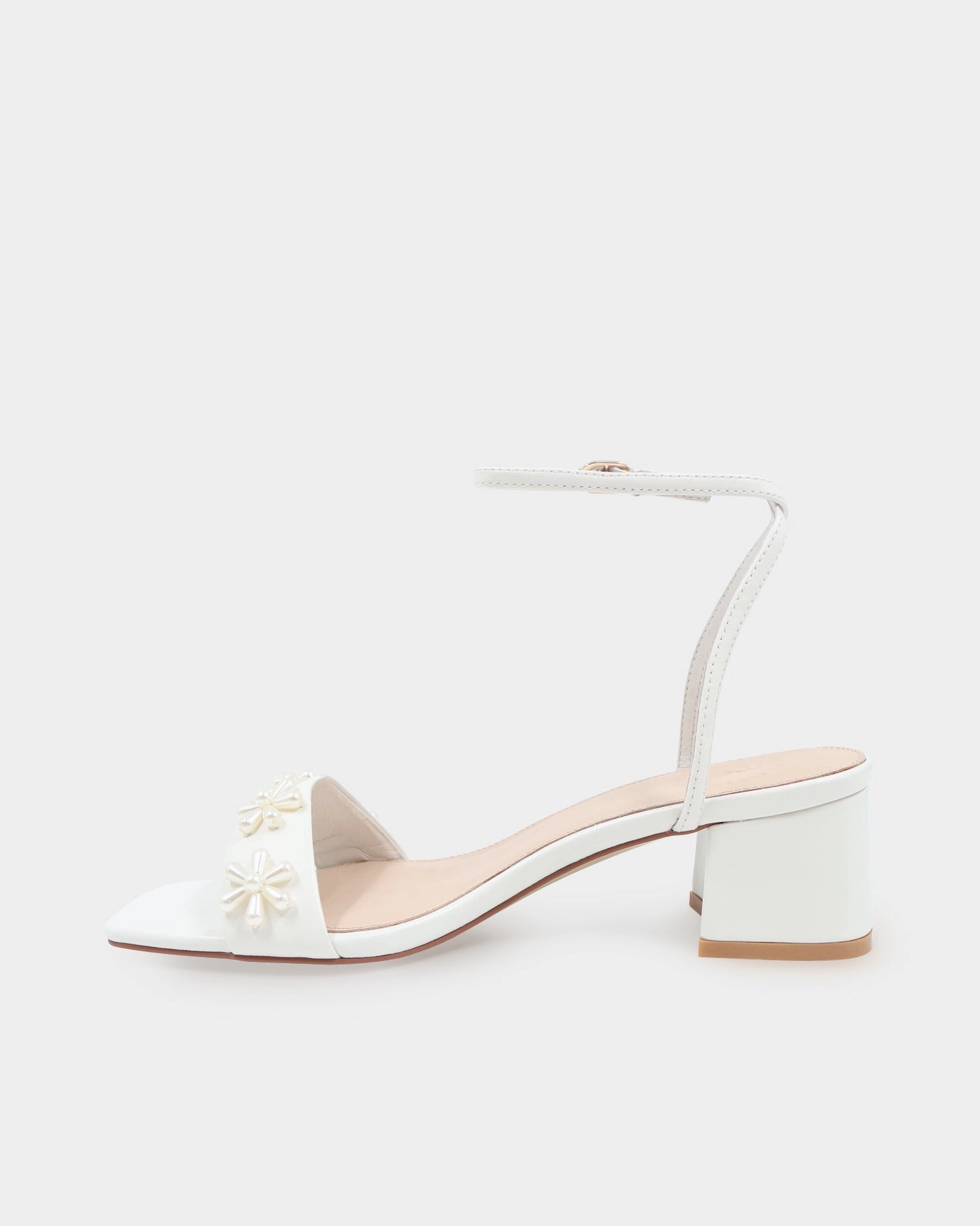 BLOOM SANDALS - PEARL FLOWER IVORY BRIDAL SHOES SQUARE TOES Peep Toe Platform High Heels
