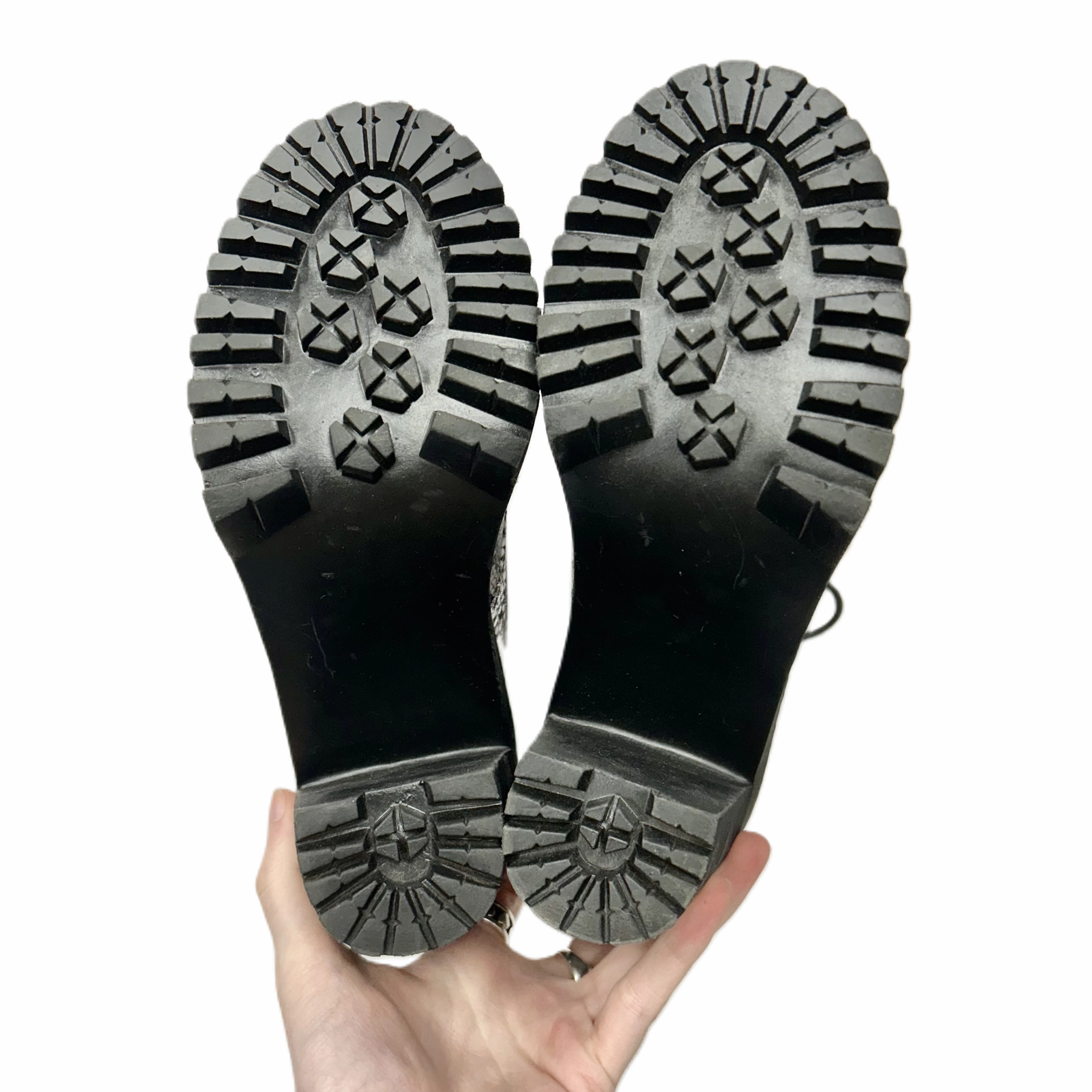 Biker Boots Motorcycle Boots Ankle Heels By Madden Girl In Snakeskin Print, Size: 6.5