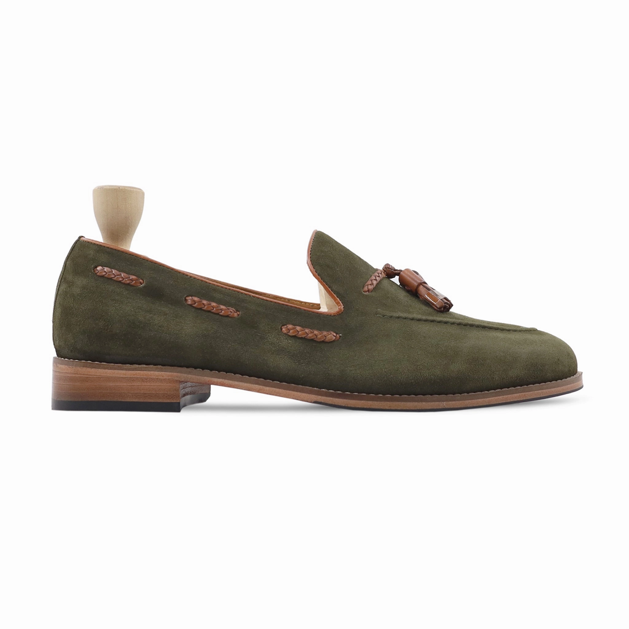 Italian Suede Loafers Casper - Men's Olive Green Kid Suede Loafer