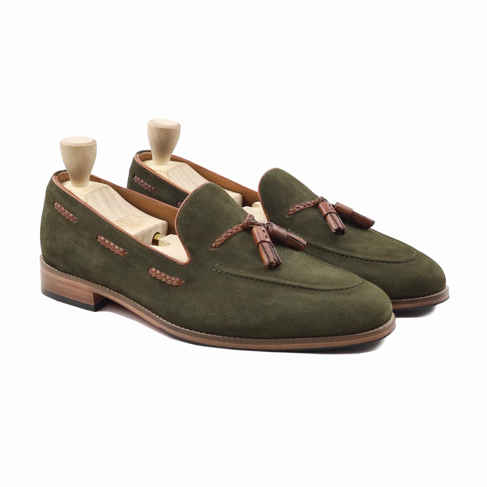 Casper - Men's Olive Green Kid Suede Loafer Loafers With Gold Buckle