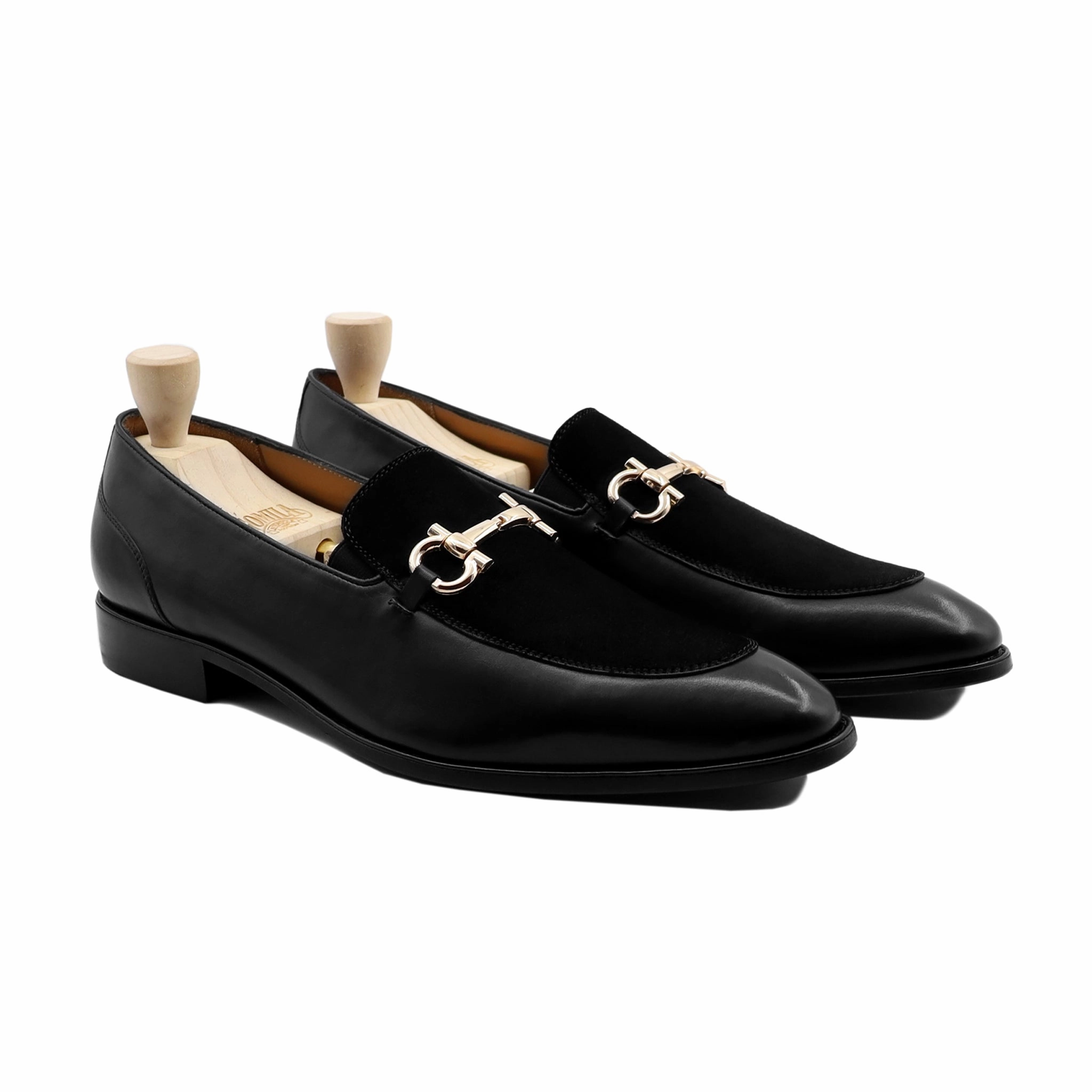 Split Toe Loafers Kasper - Men's Black Calf Leather and Kid Suede Loafer