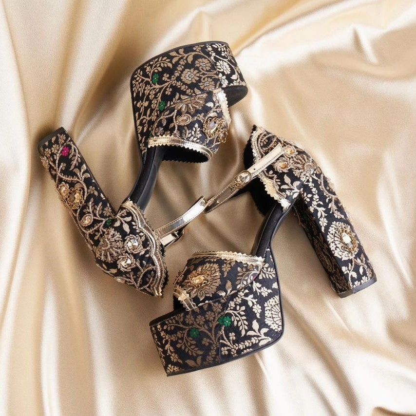 Bridal Embroidered Customized Block Heels I Tiesta Shoes High Heel Wine Holder