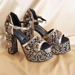 Bridal Embroidered Customized Block Heels I Tiesta Shoes High Heeled Mules
