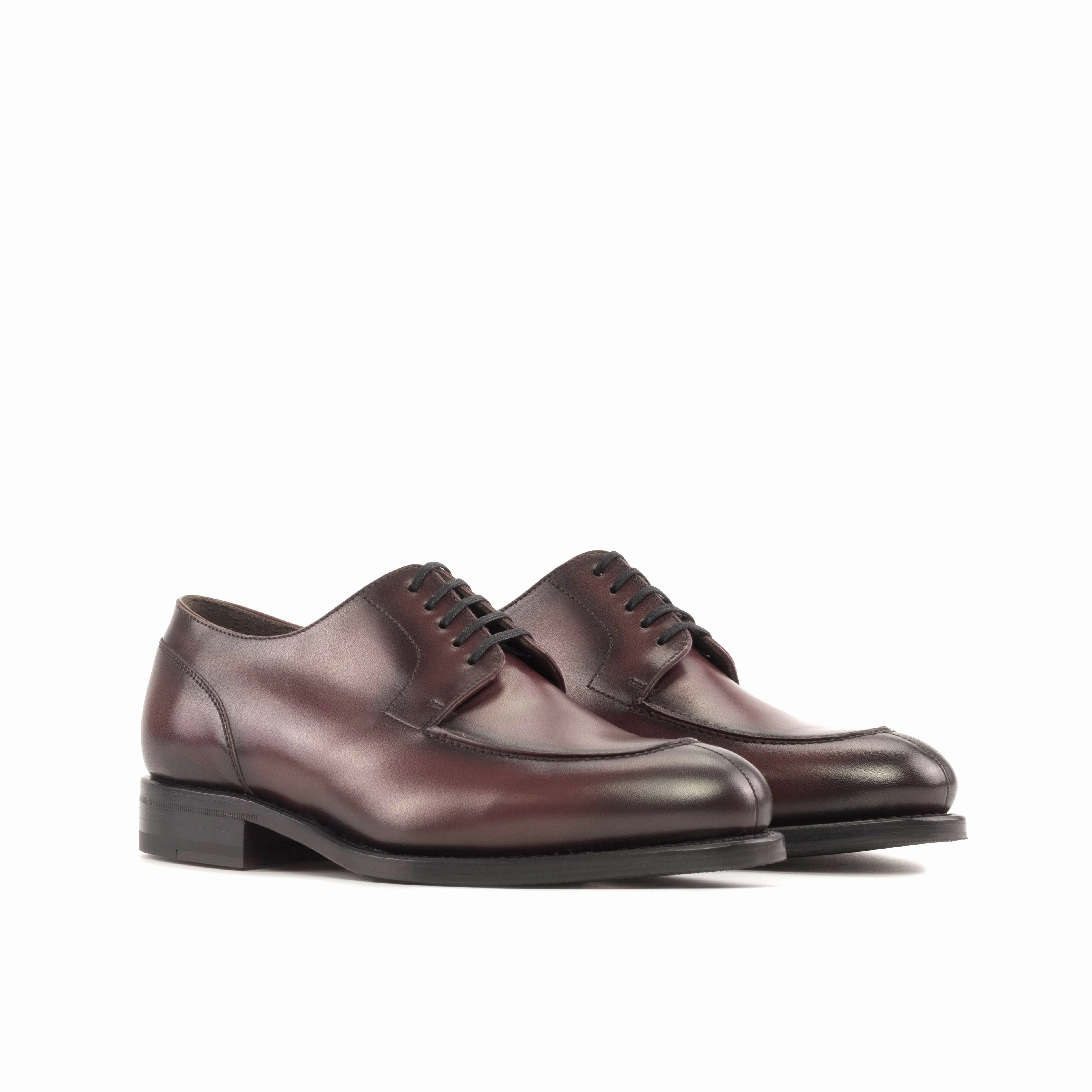 Burgundy Painted Calf Leather Split Toe Derby Flat Lace Up Shoes