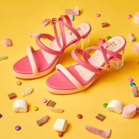 Candycane Glass Block Heels - Sugar Rush High Heels With Studs