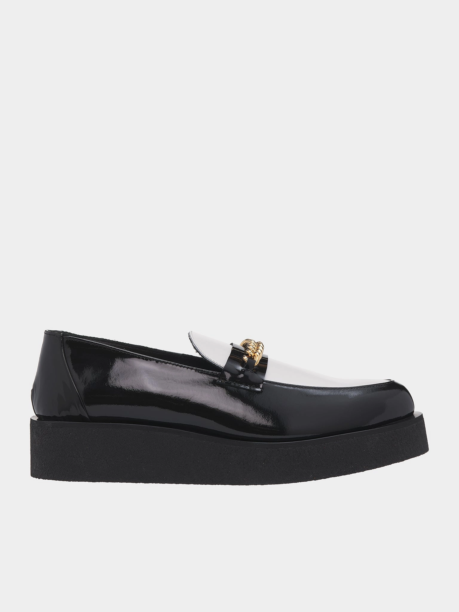 Doc Martens Tassel Loafers Chain Creeper Loafers (FT19C-LE94-BLACK-WHITE-PATENT)