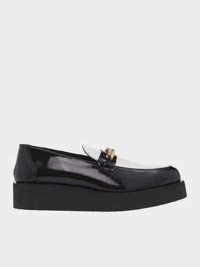 Hermes Shoes Loafers Chain Creeper Loafers (FT19C-LE94-BLACK-WHITE-PATENT)