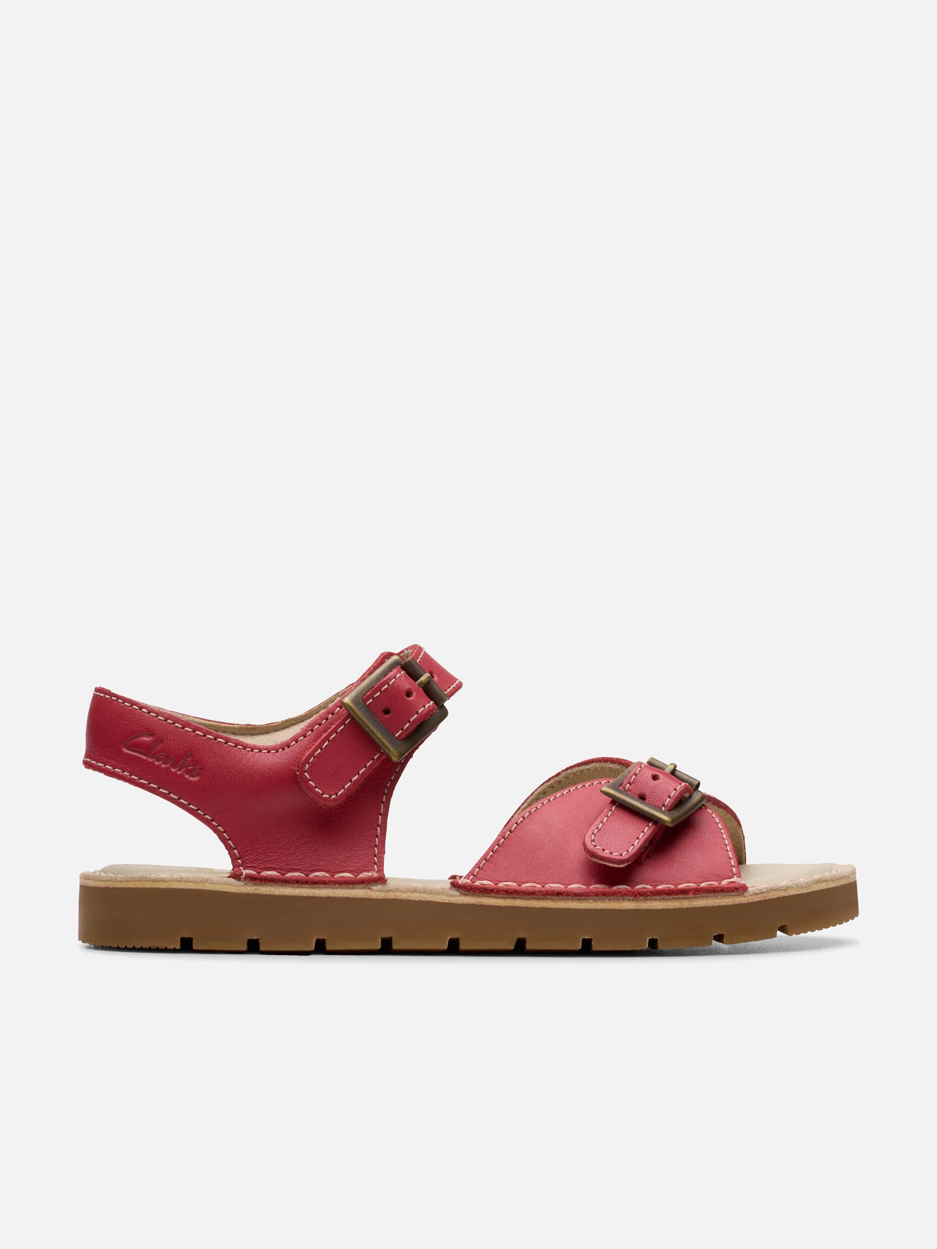 Deals On Sandals Clarks Girls Leather Play Sun Reef Sandals in Red