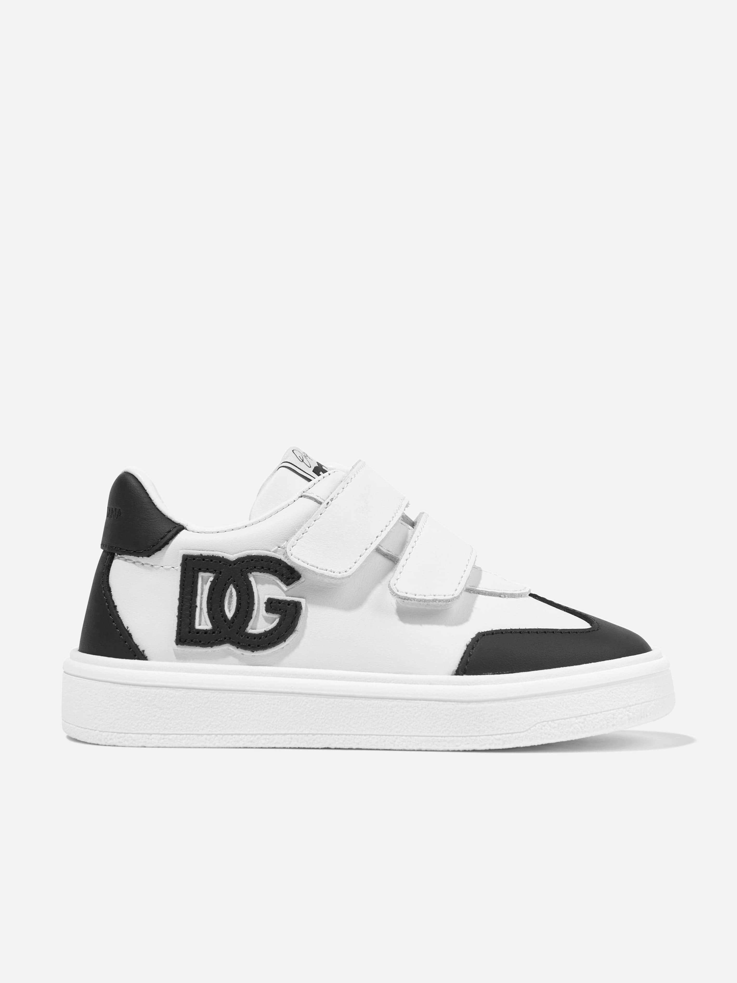 Dolce & Gabbana Boys Leather Portofino Trainers in White Simonon Sneakers