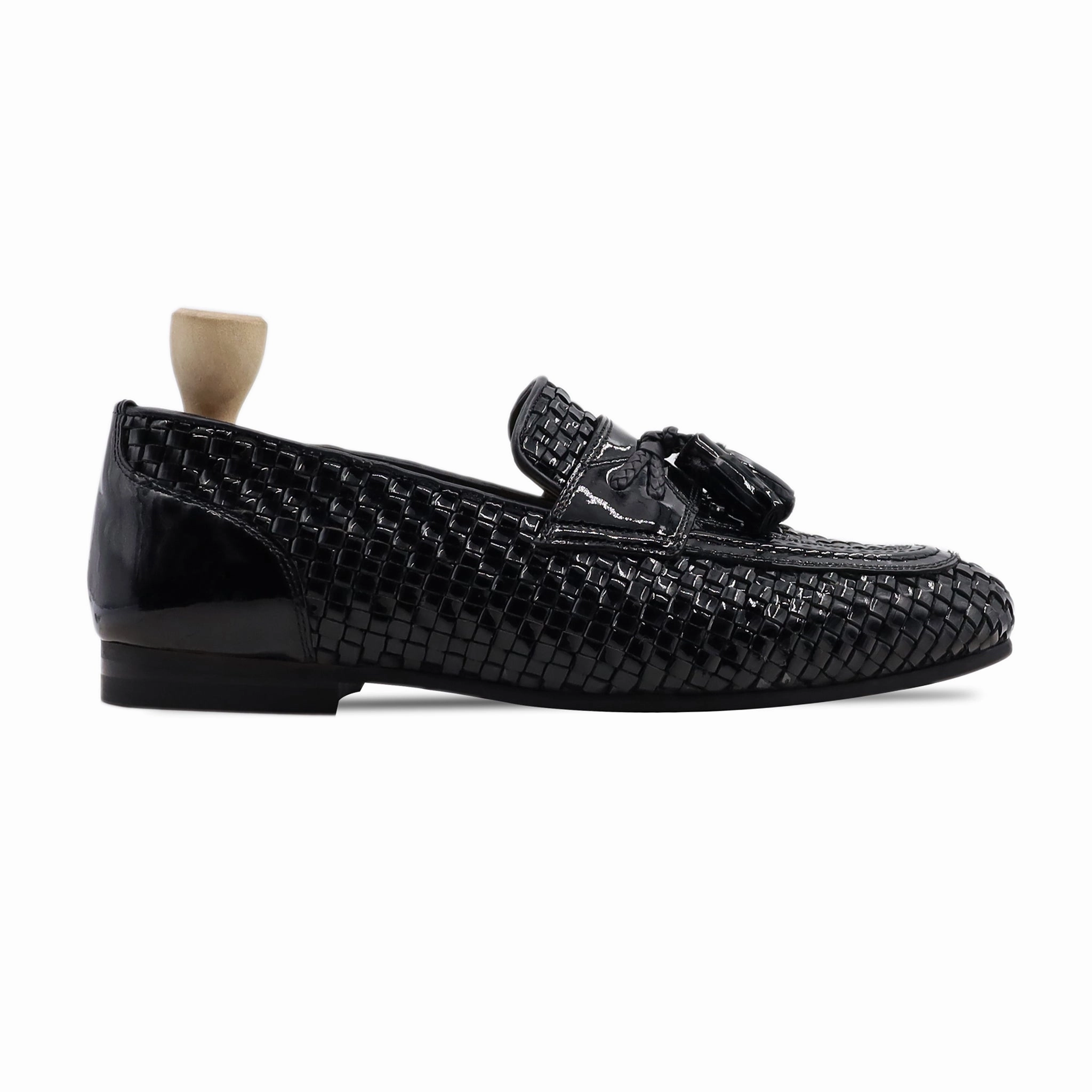 Ae Loafers Congo - Men's Black Hand Woven Patent Leather Loafer