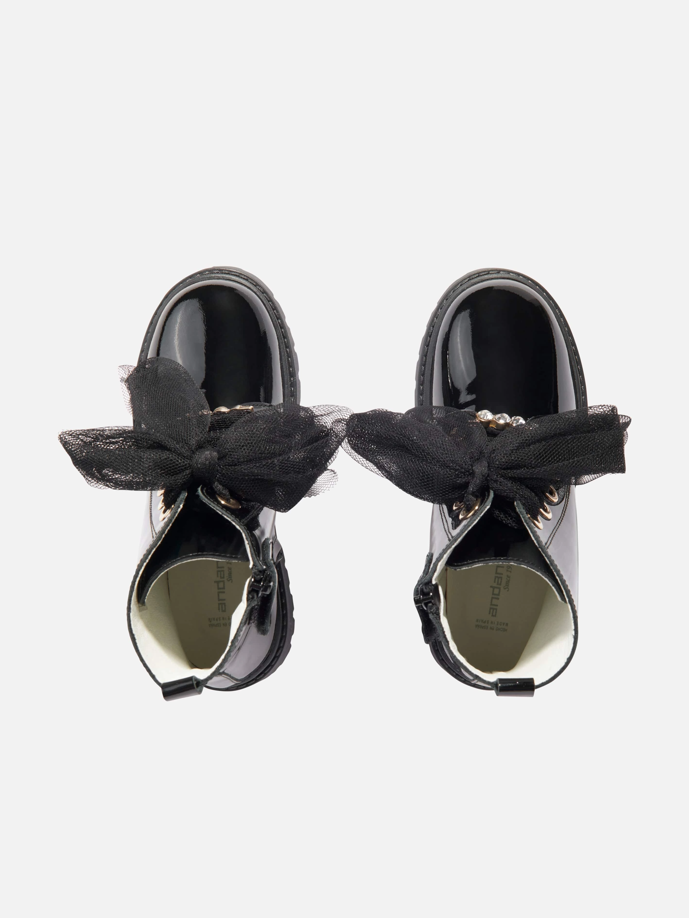 Boots On The Ground Andanines Girls Leather Lace Up Boots in Black