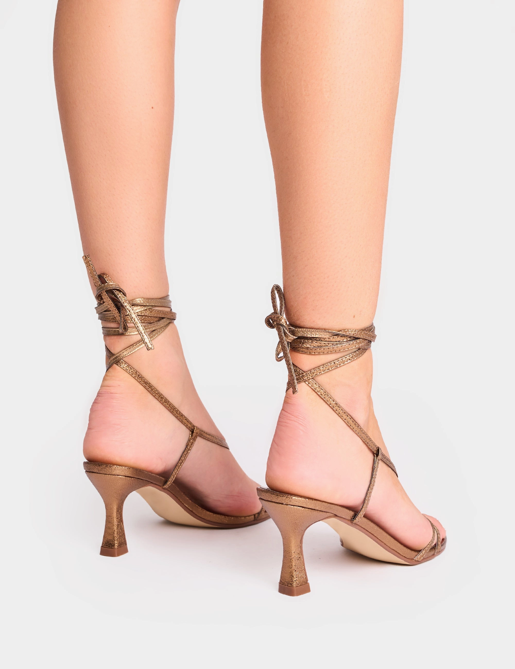 Ballerina High Heels Irisa Bronze Lace Up Strappy Mid Heels