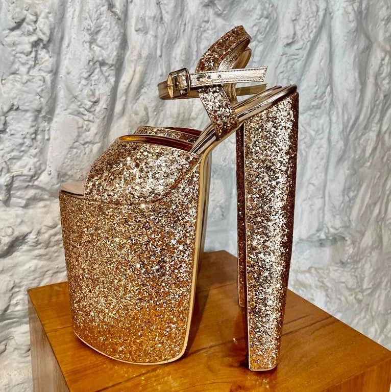 High Heel Platforms Deli Gold Shimmer Customised Bridal Block Heels for Weddings