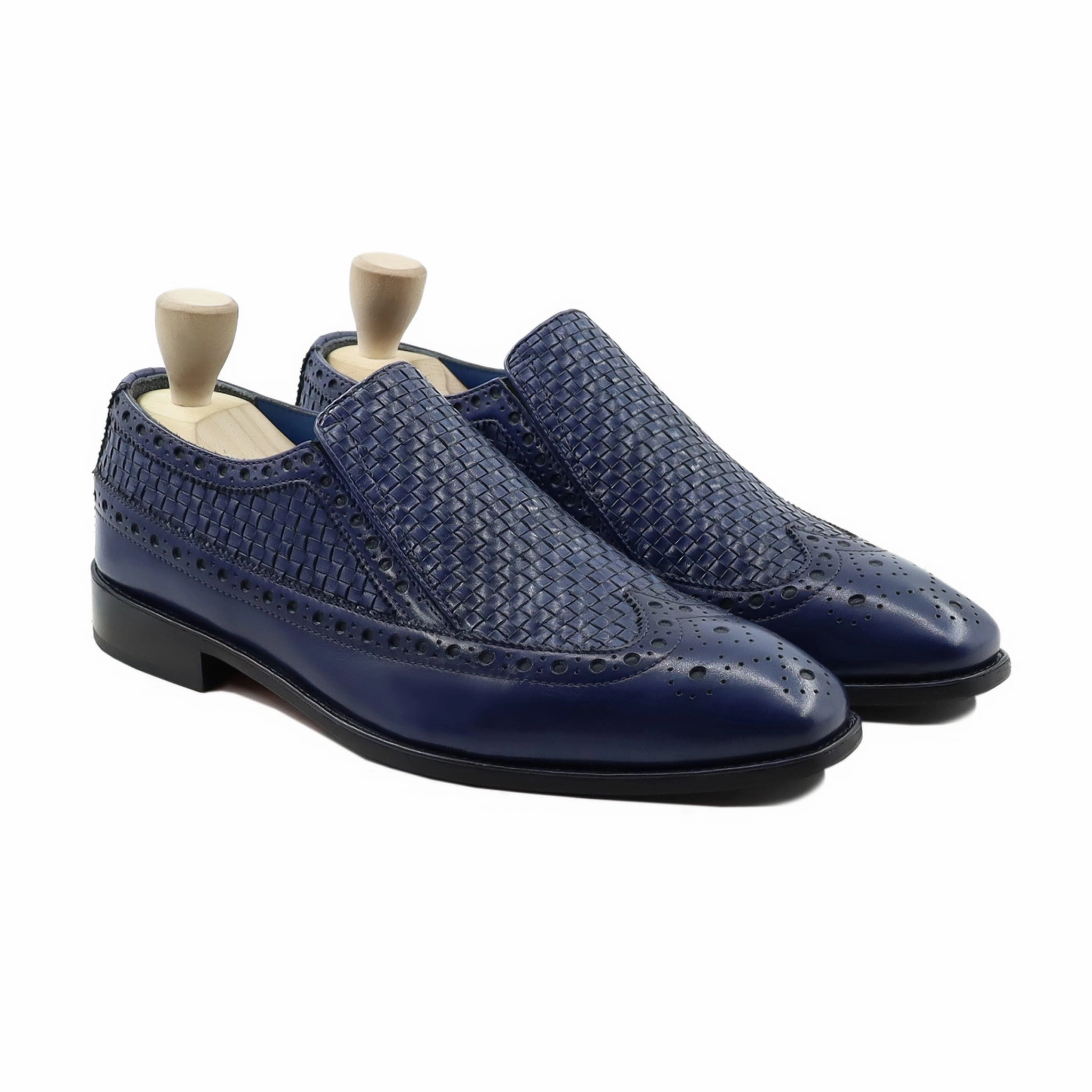 Denton - Men's Blue Calf and Hand Woven Calf Leather Loafer Loafers Famous Footwear