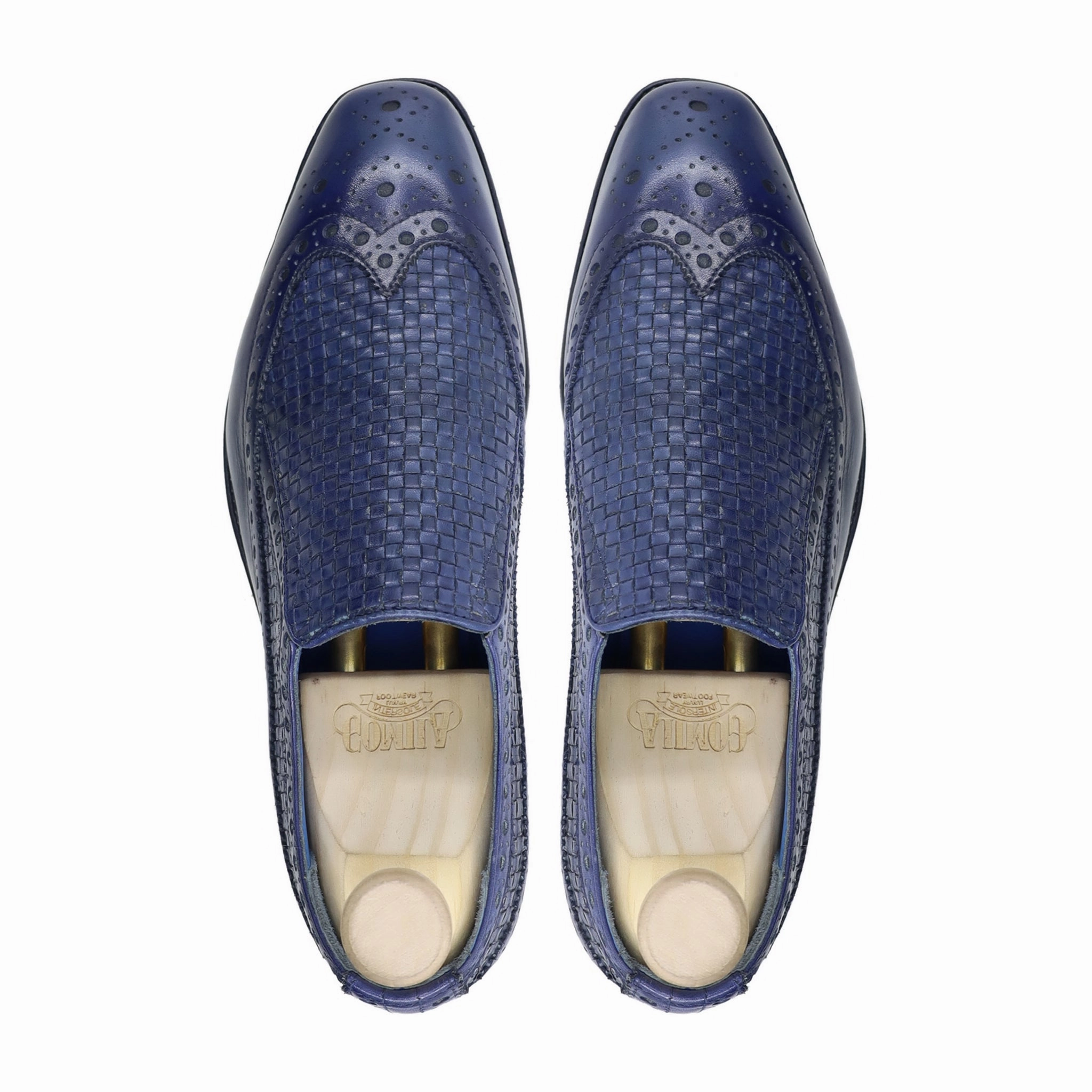 Raffia Loafers Denton - Men's Blue Calf and Hand Woven Calf Leather Loafer