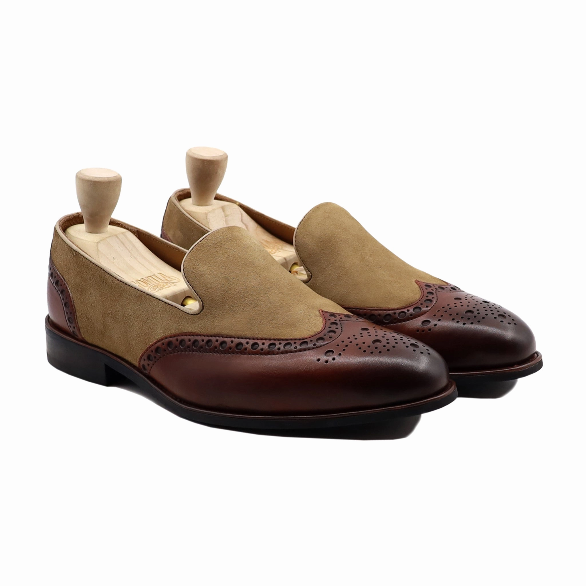Diya - Men's Oxblood Calf Leather and Camel Kid Suede Loafer Chunky Loafers With Skirt