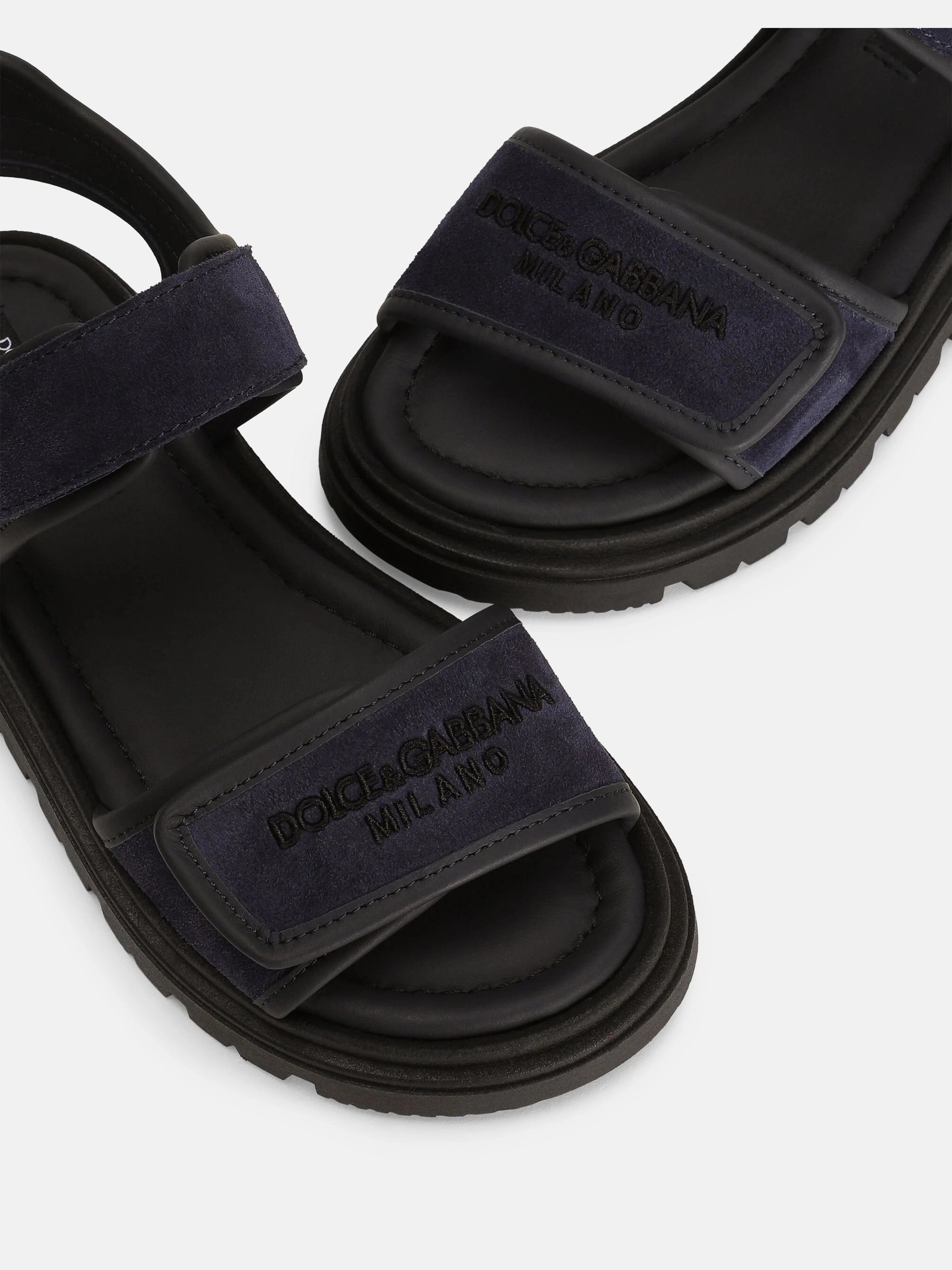 Dolce & Gabbana Boys Leather Velcro Strap Sandals in Navy Sandals For Ladies