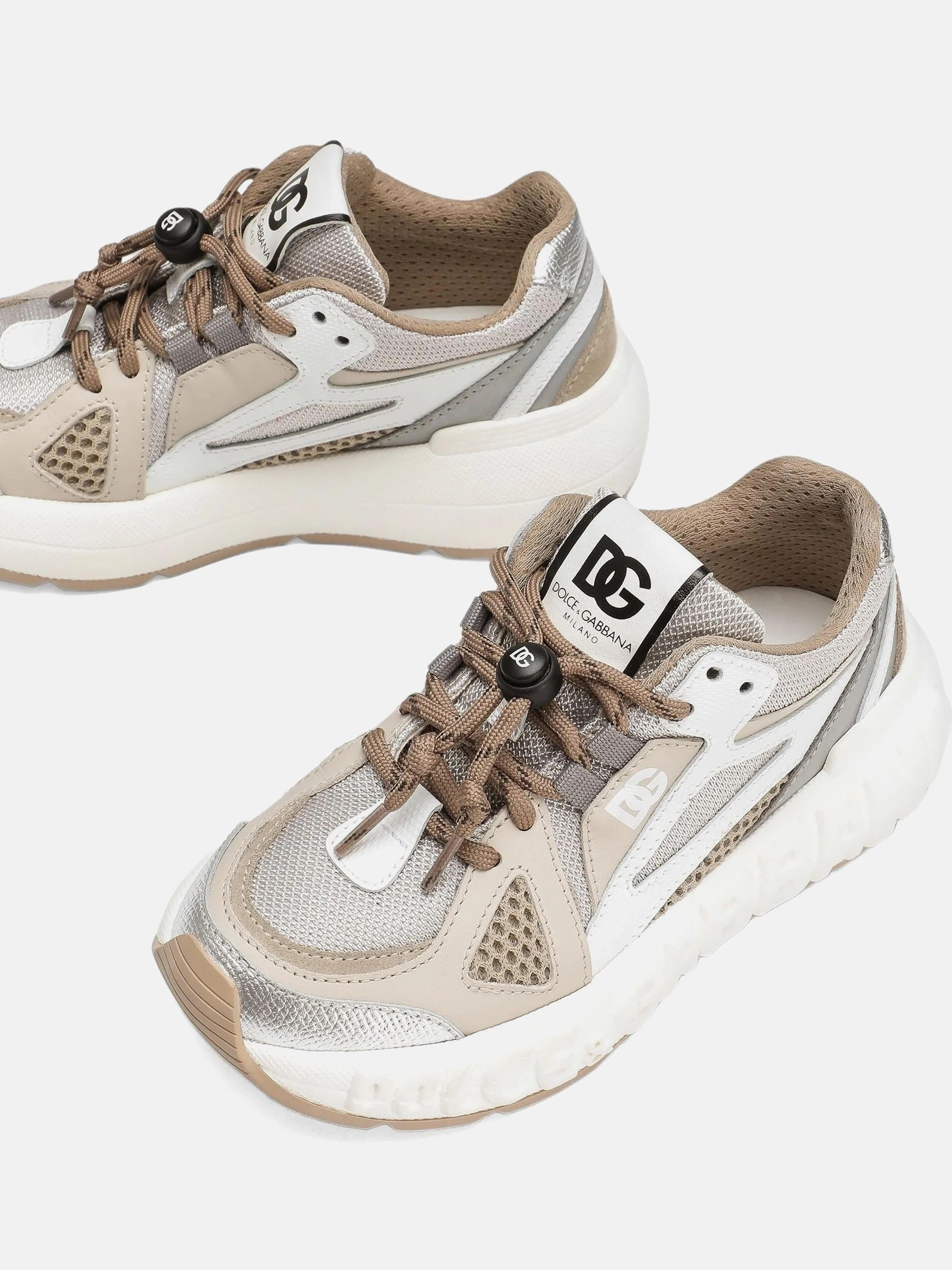 Wingtip Sneakers Dolce & Gabbana Boys Logo Lace Up Trainers in Beige