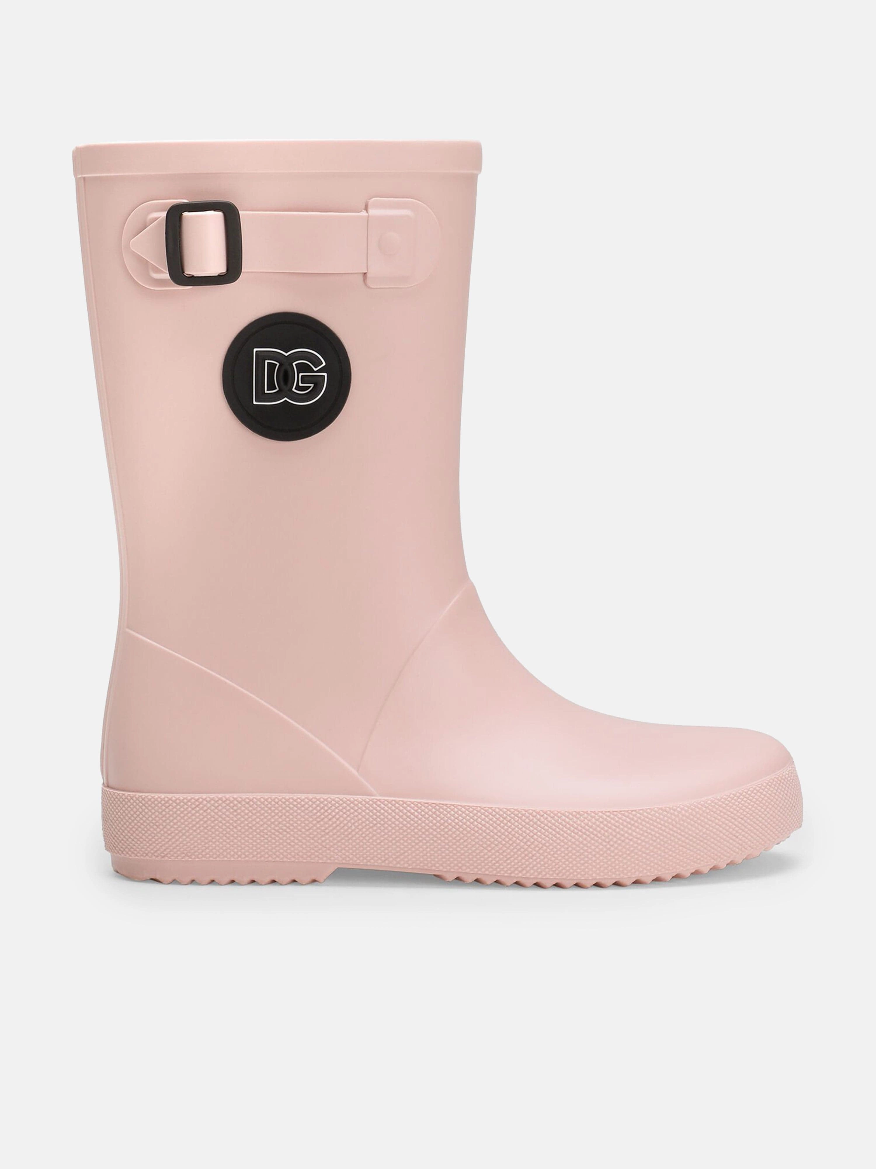Dolce & Gabbana Girls Logo Rain Boots in Pink Black Western Boots