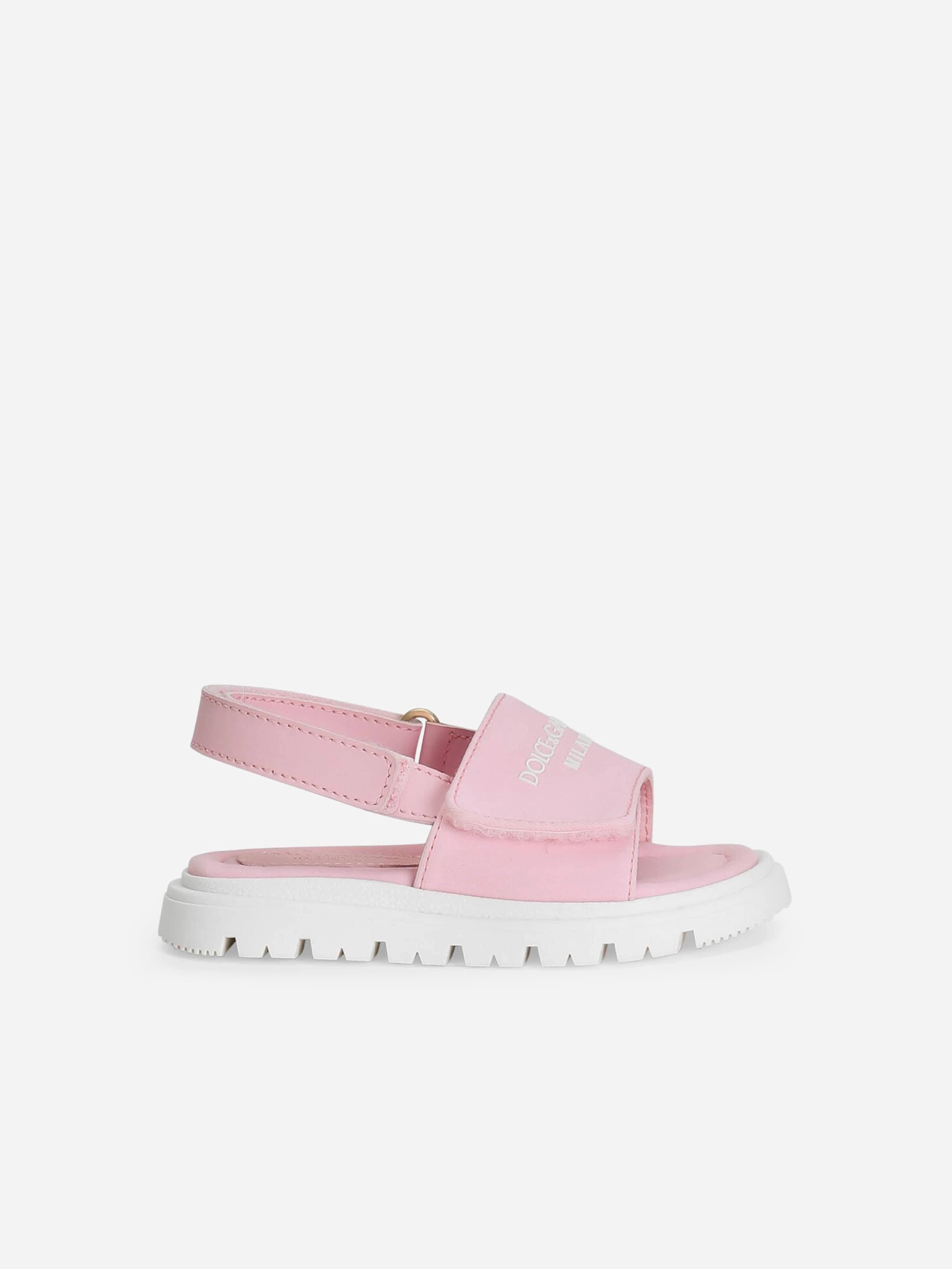 Dolce & Gabbana Girls Logo Velcro Sandals in Pink Alo Sandals