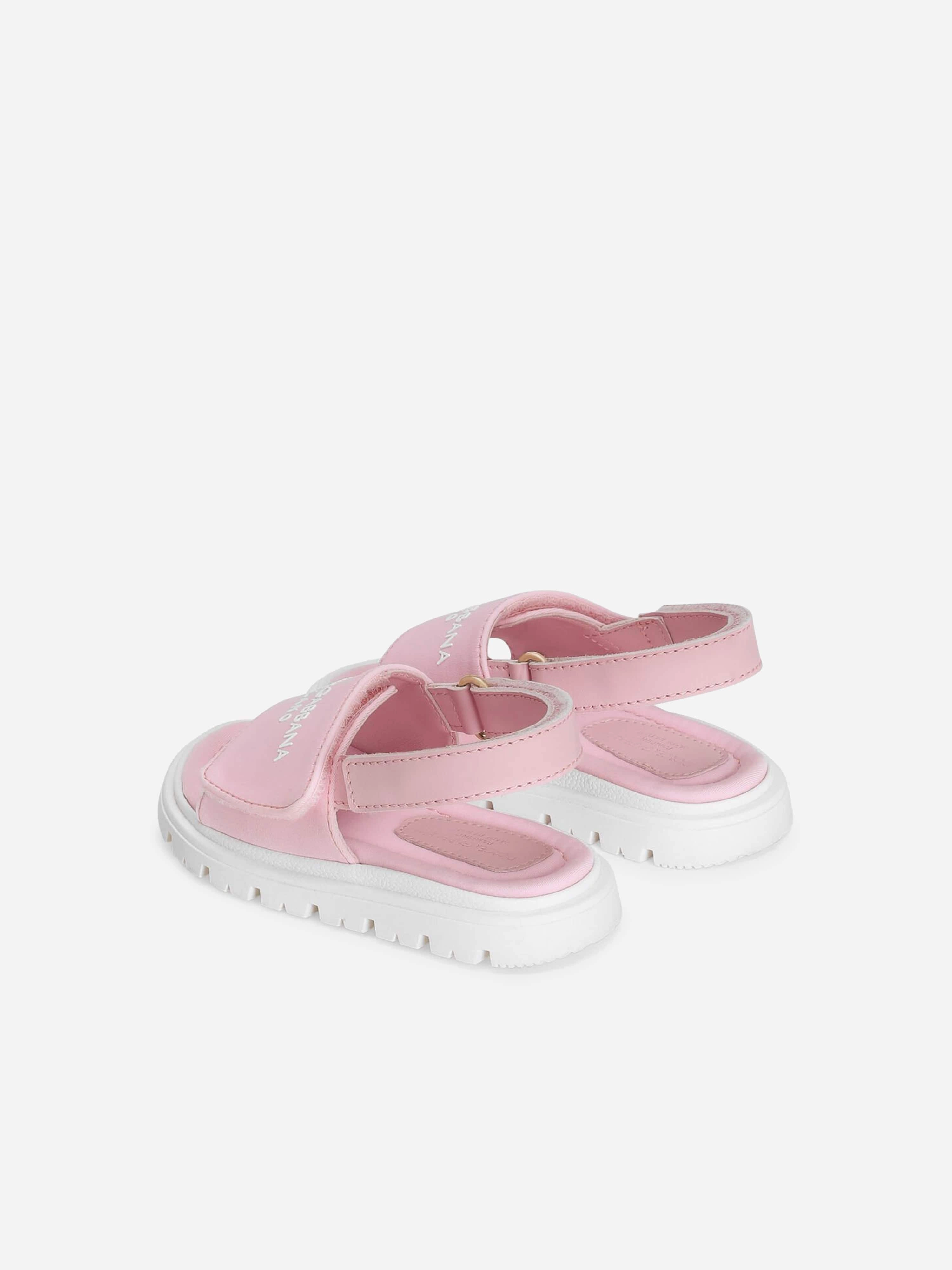 Dolce & Gabbana Girls Logo Velcro Sandals in Pink Sandals Fisherman