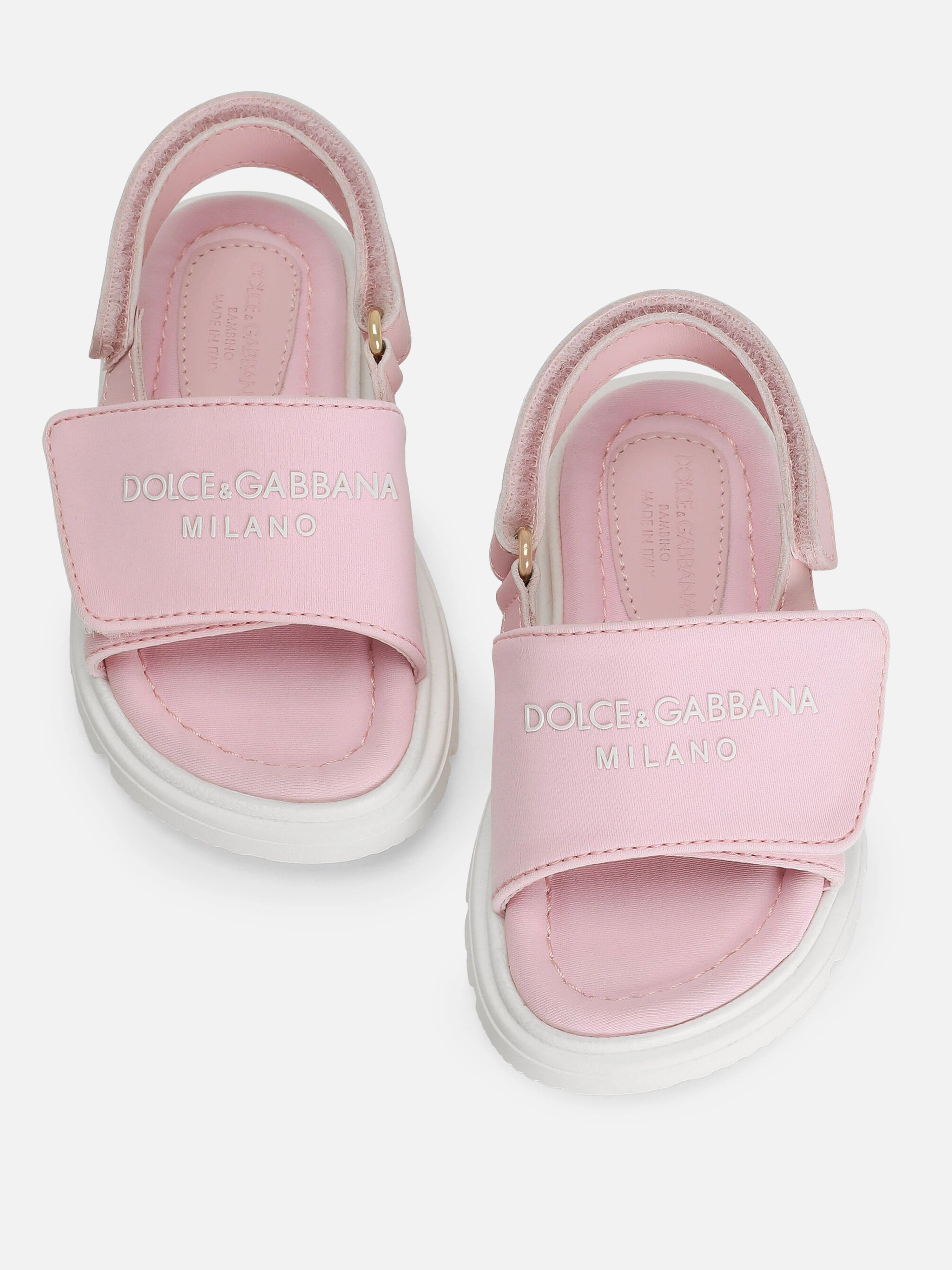 Dolce & Gabbana Girls Logo Velcro Sandals in Pink Neuropathy Sandals