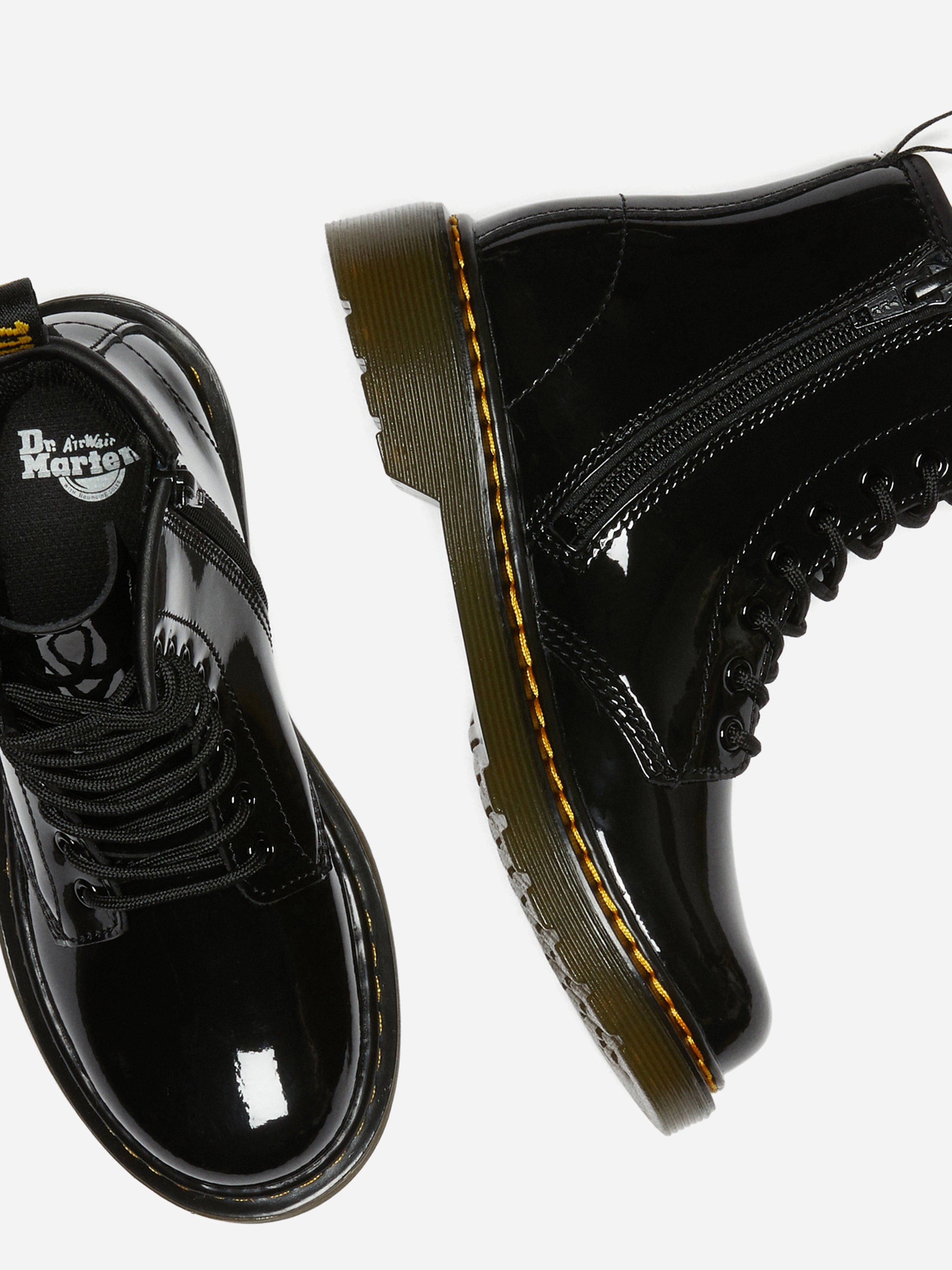 Dr Martens Kids 1460 Patent Leather Lace Up  Boots in Black Inverno Double Lined Plastic Mountaineering Boots