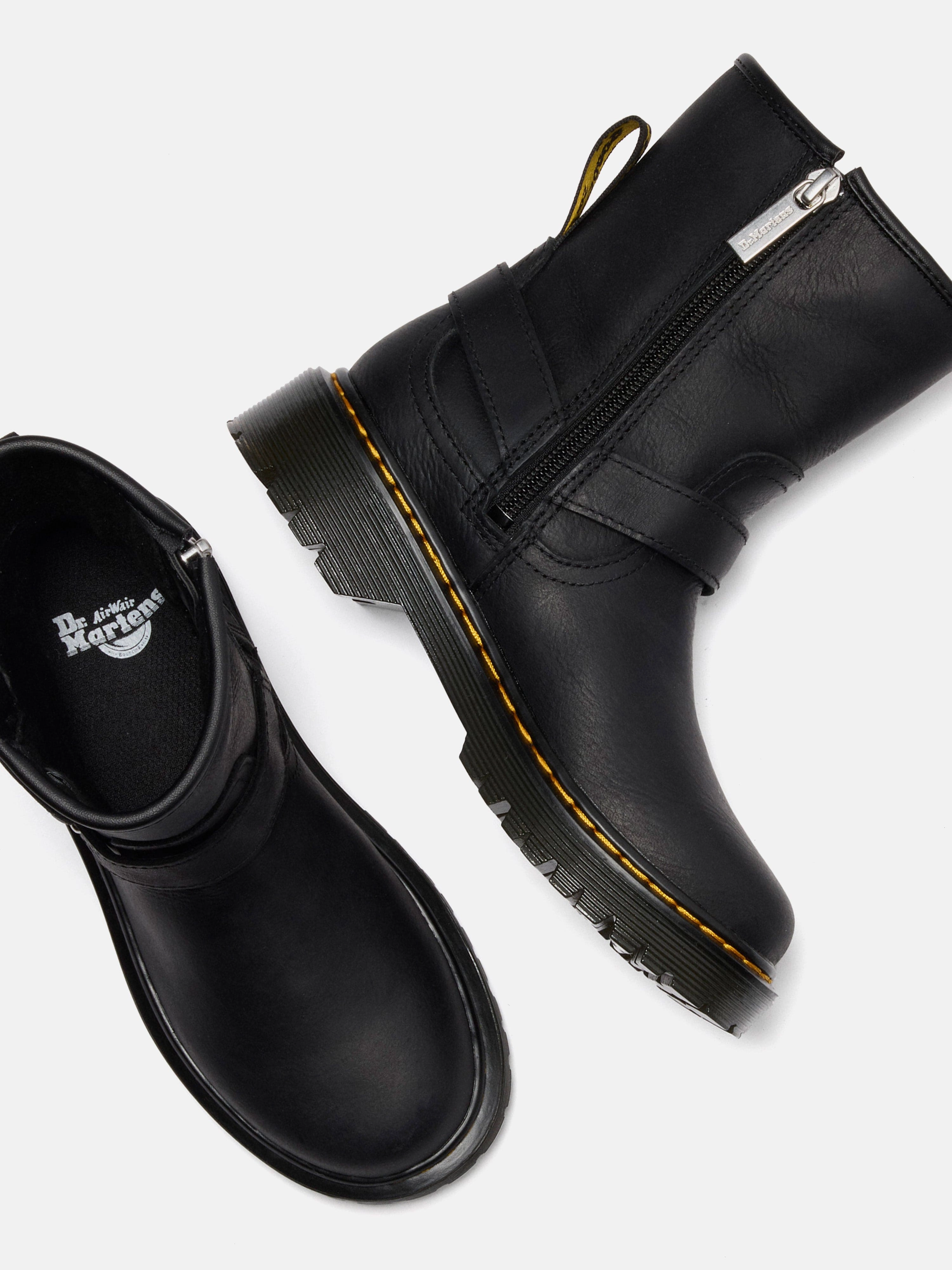 Dr Martens Kids Genaya Leather Rigger Boots in Black Leather Long Boots