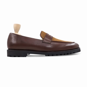 Penny Loafers With Suit Dytox - Men's Reddish Brown Calf Leather and Kid Suede Loafer