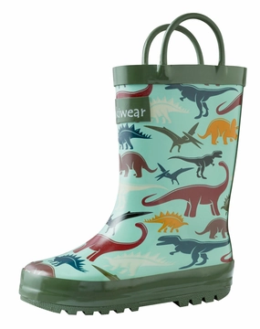 Earthy Dinosaurs Loop Handle Rubber Rain Boots Stilettos Boots