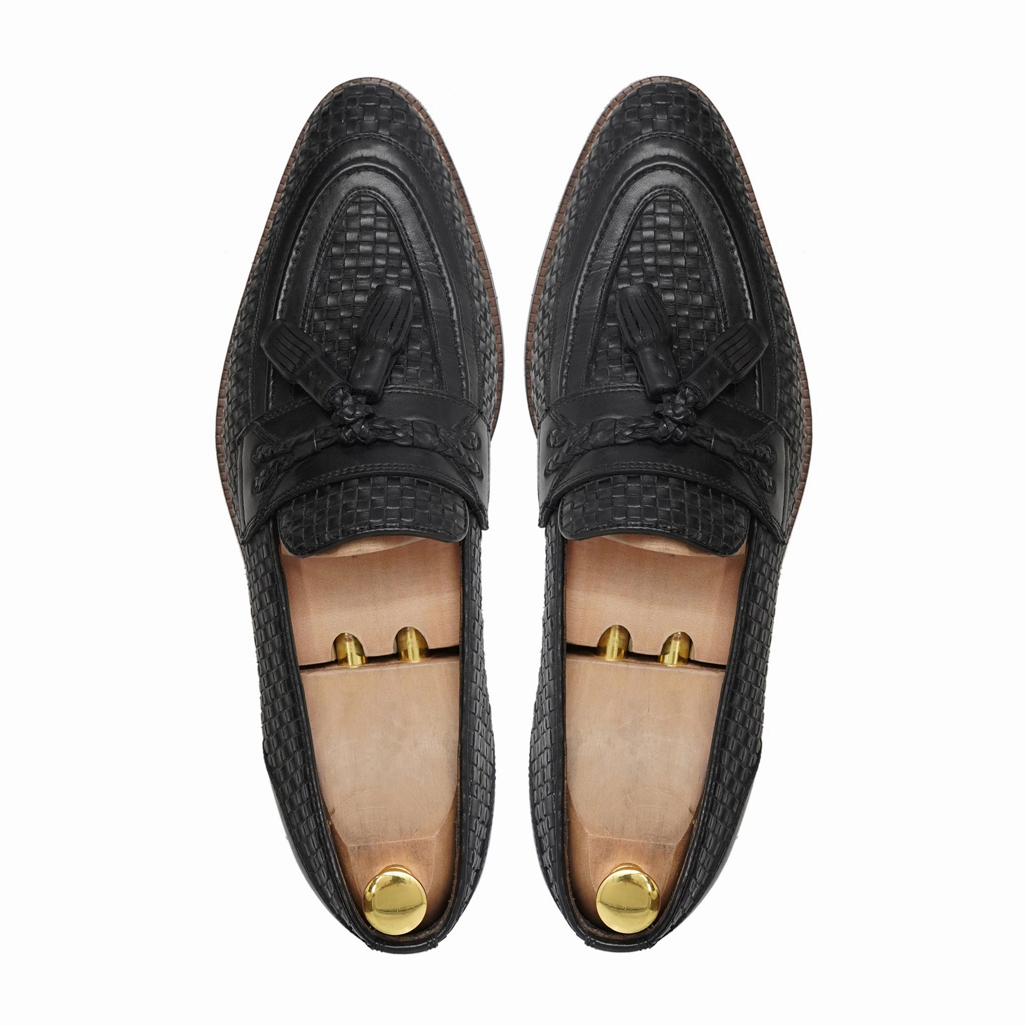 Women Leather Loafers Barlata - Men's Black Hand Woven Calf Leather Loafer