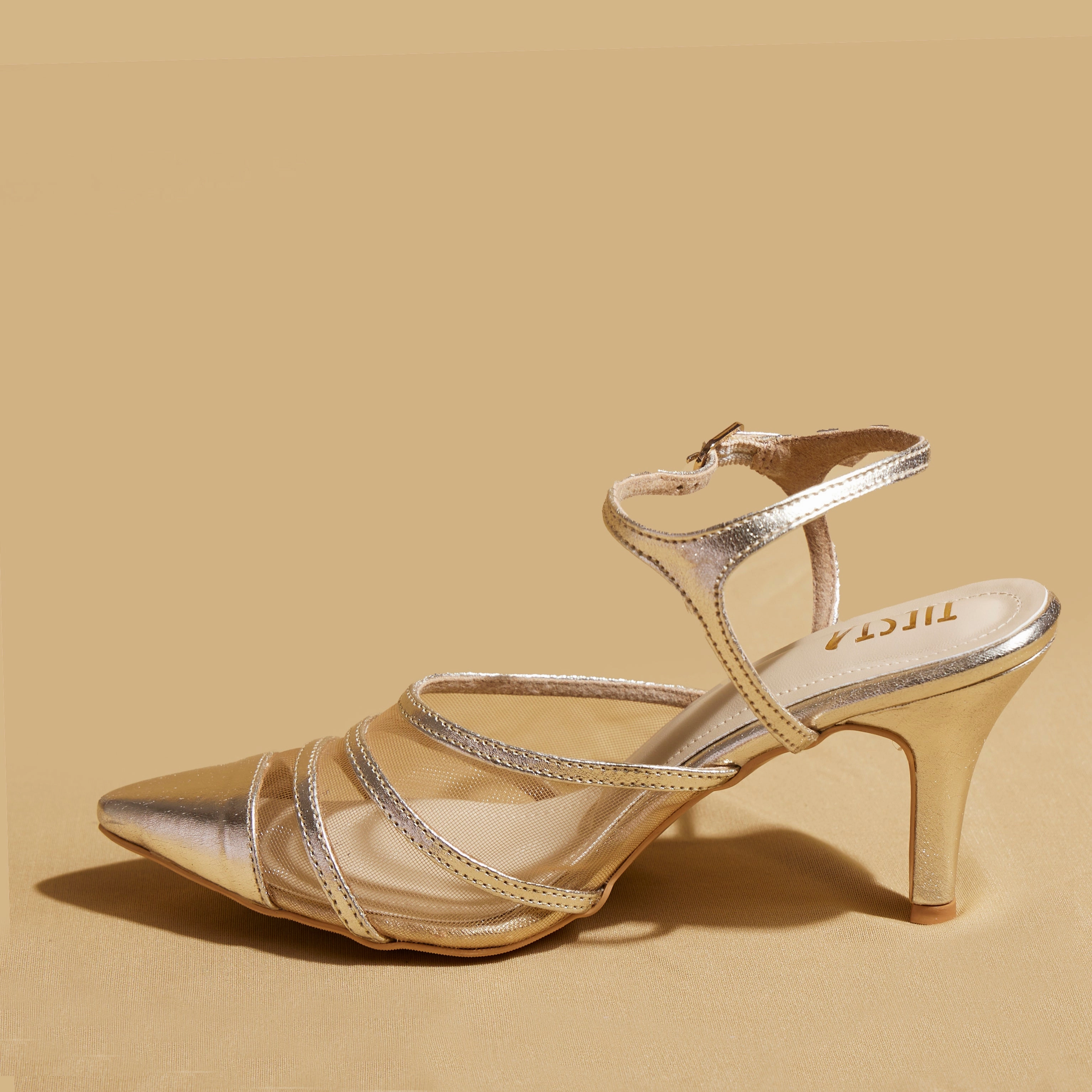 Rhinestone High Heel Sandals Gold Metallic Stilettos  3.5 to 4 Inch Heel | Pointed Toe | Customisable