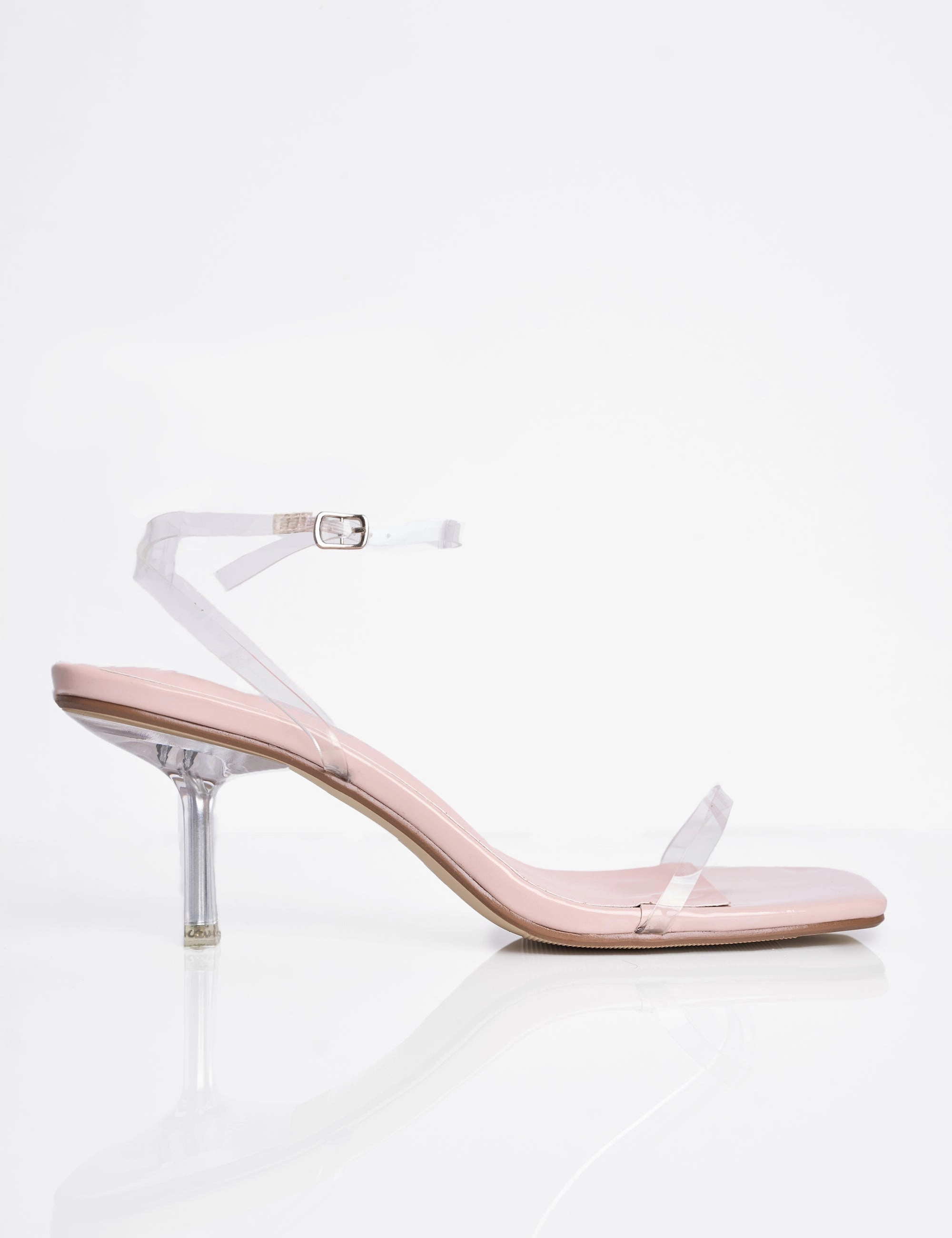 Natalya Nude Perspex Barely There Square Toe Stiletto Mid Heels High Heels And Toes