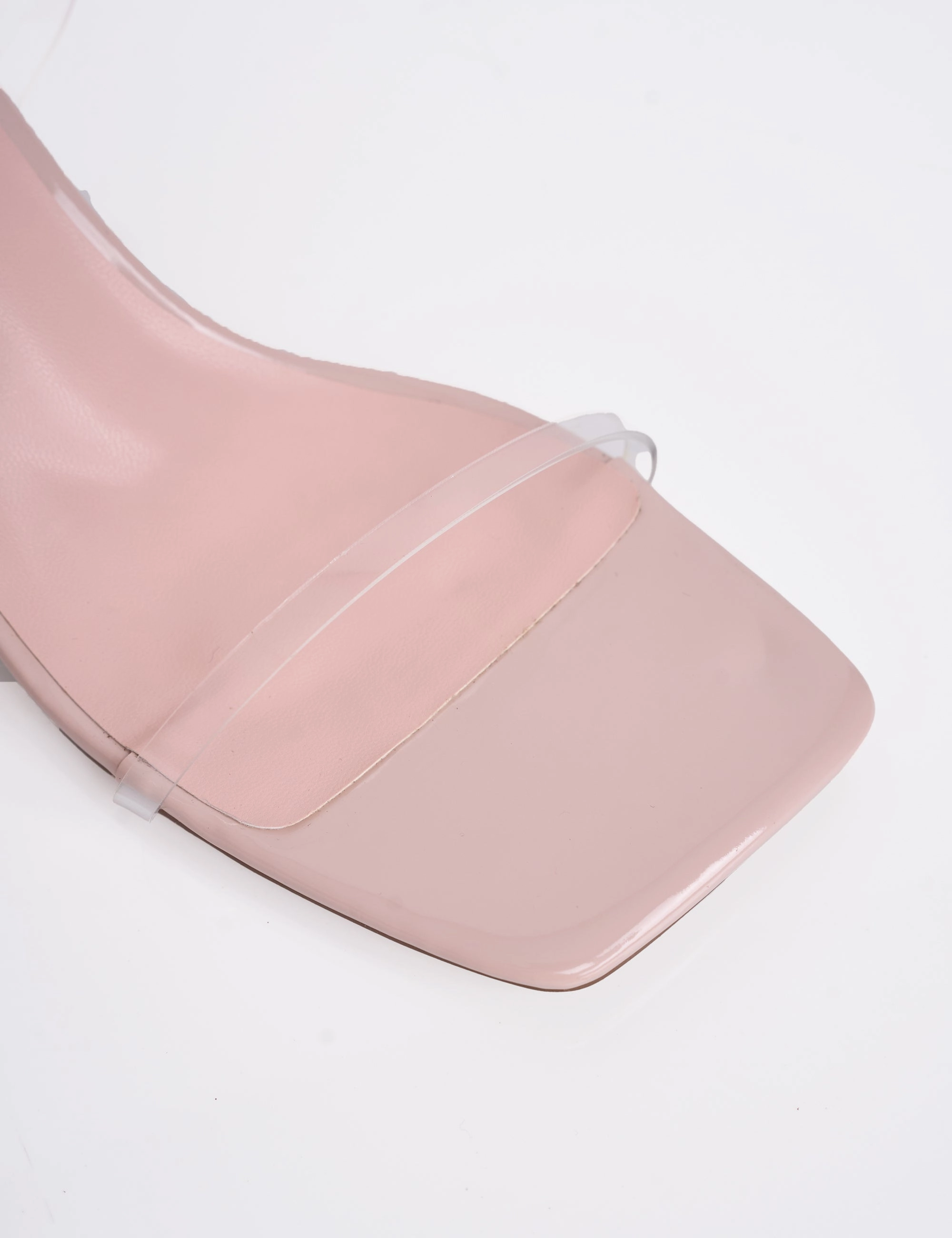 Natalya Nude Perspex Barely There Square Toe Stiletto Mid Heels Satan In High Heels