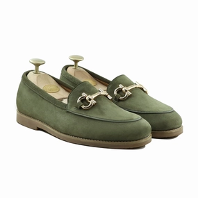 White Prada Loafers Welland - Men's Olive Green Kid Suede Loafer