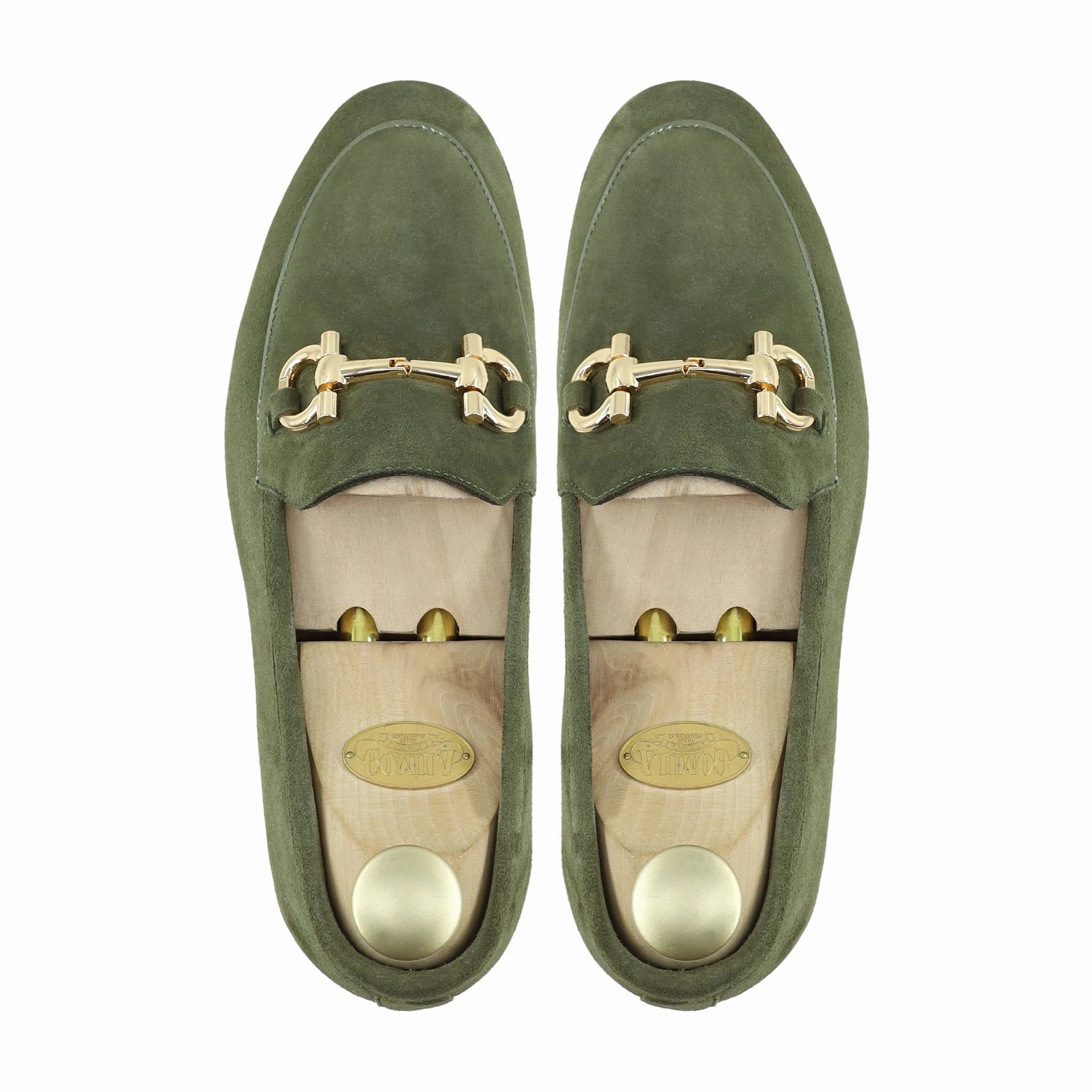 Welland - Men's Olive Green Kid Suede Loafer Shiny Loafers